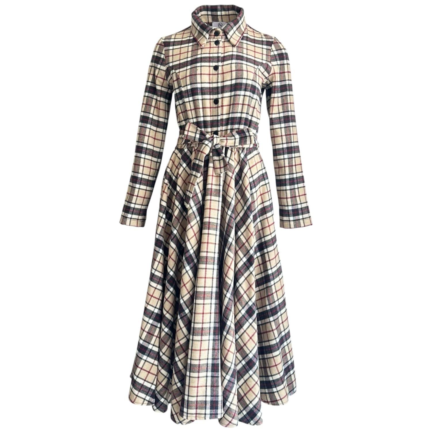 sachin and babi light blue dress Women Elegant Plaid Round Neck Puff Sleeve Short Dress Prom Dress  Fall,Winter｜DAZY main image 1