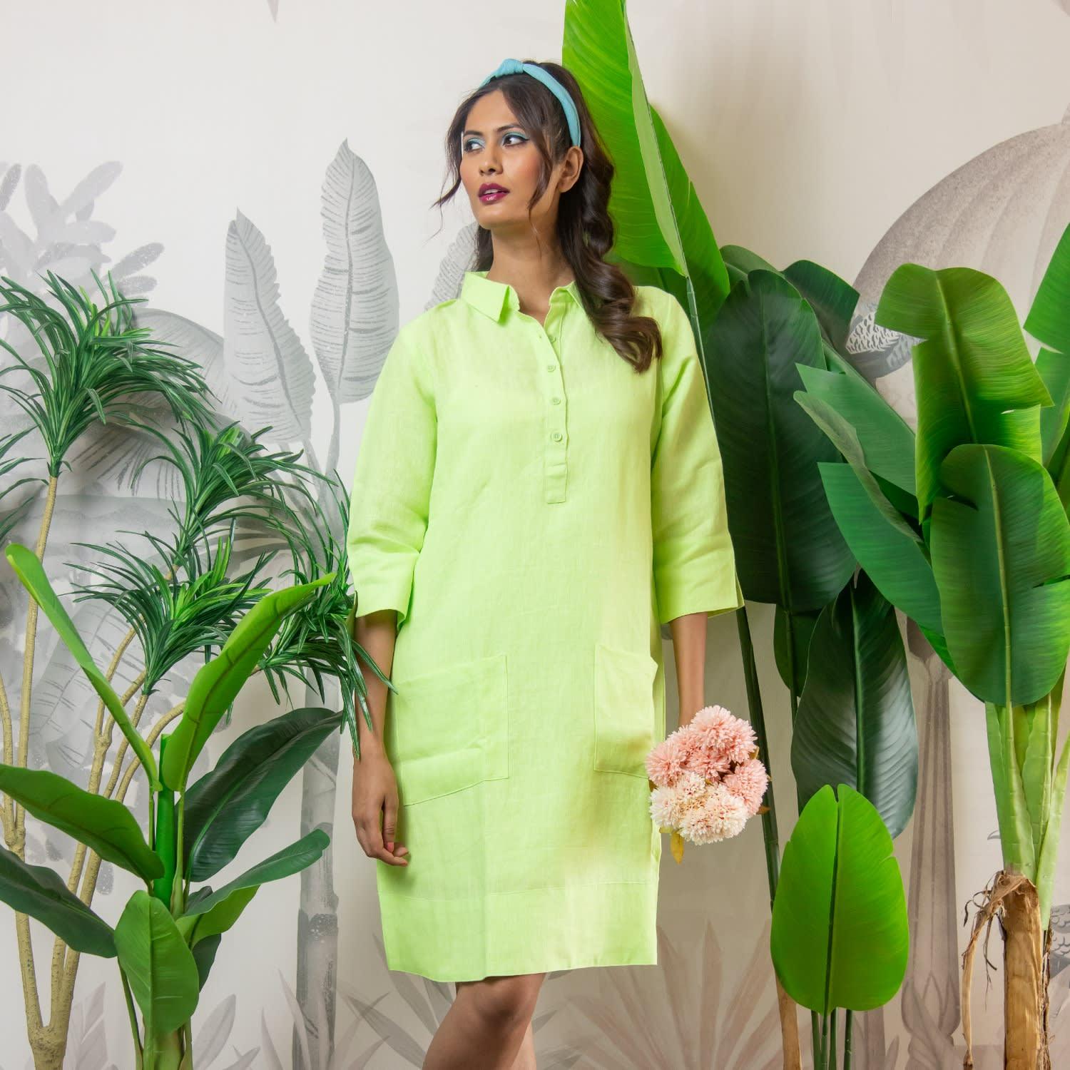 NoLoGo-chic Up Town Linen Shirt Dress in Green | Lyst NoLoGo-chic Up Town Linen Shirt Dress in Green | Lyst