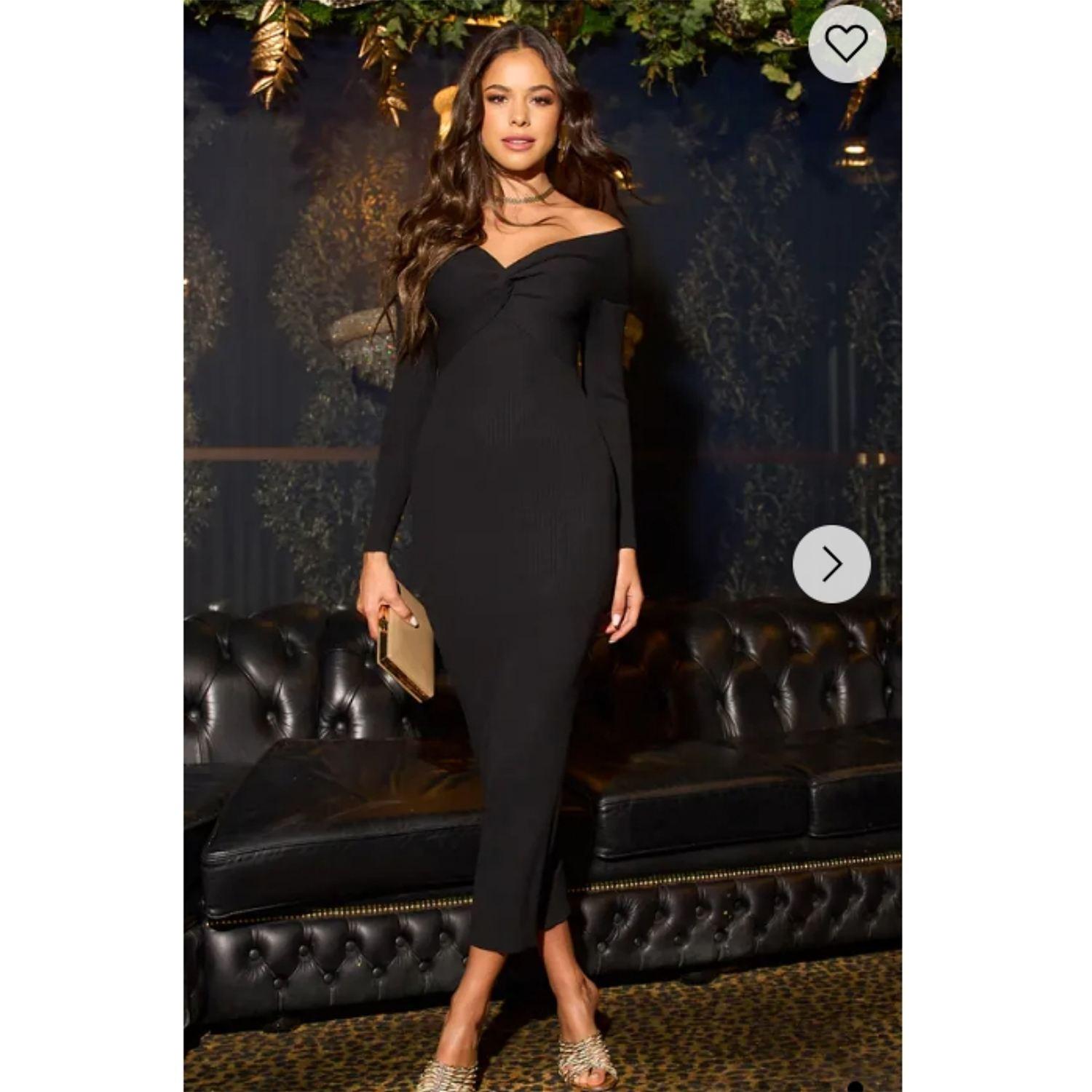 Cy Boutique Soft Knit Off The Shoulder Neckline Long Sleeves Bodycon Dress  in Black