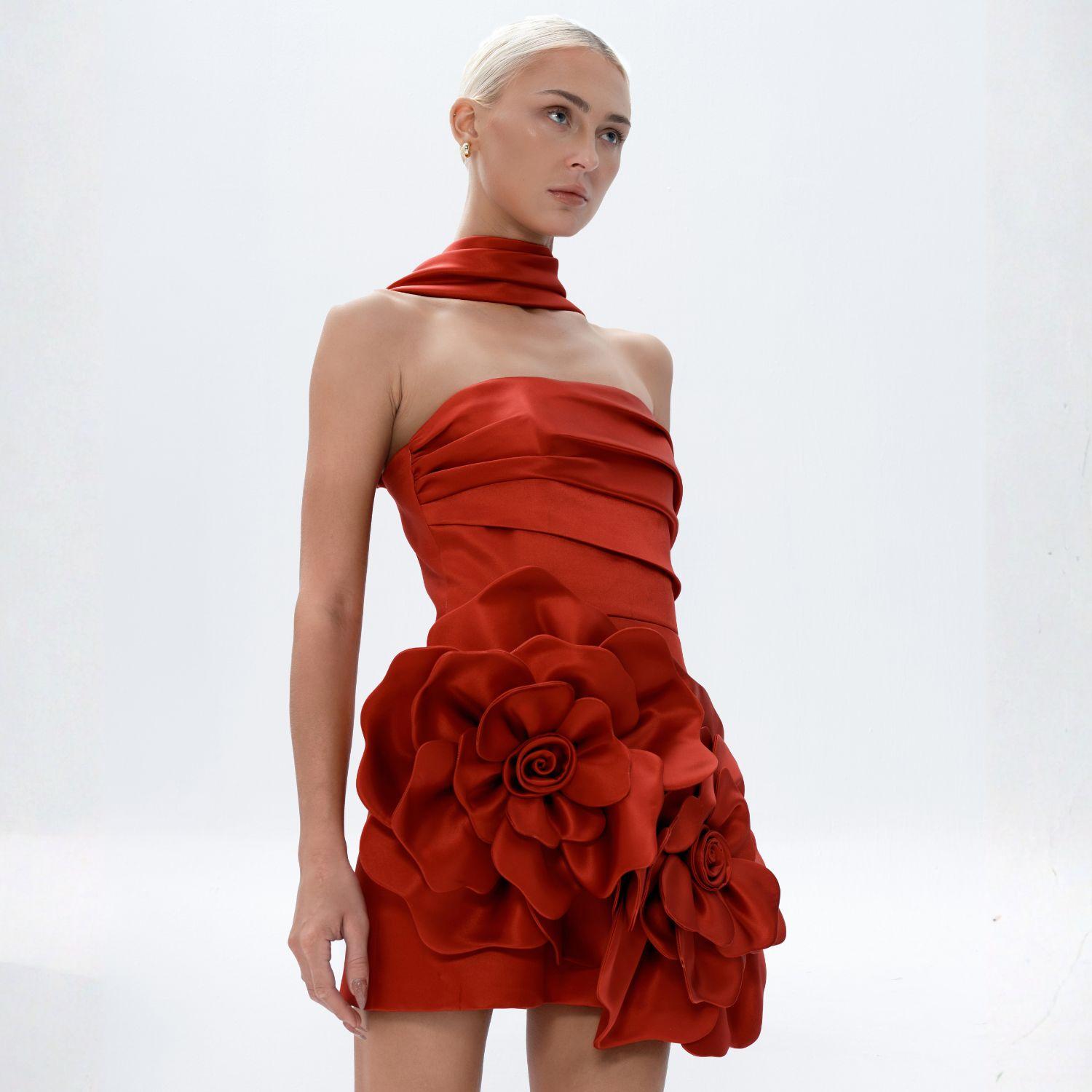 strapless open back dress Crimson Radiance Gown – ELENA LUKA main image 1