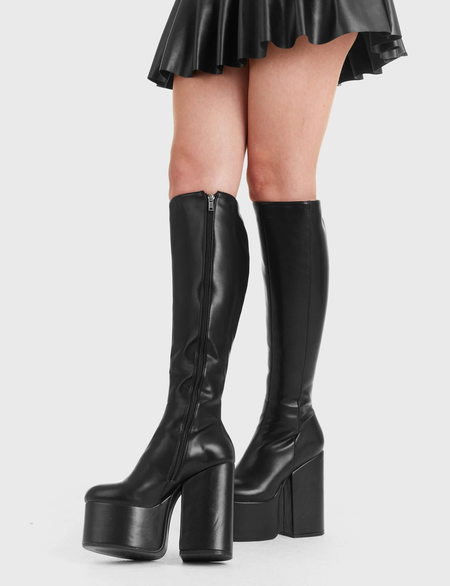 LAMODA Concert Platform Knee High Boots in Black Lyst