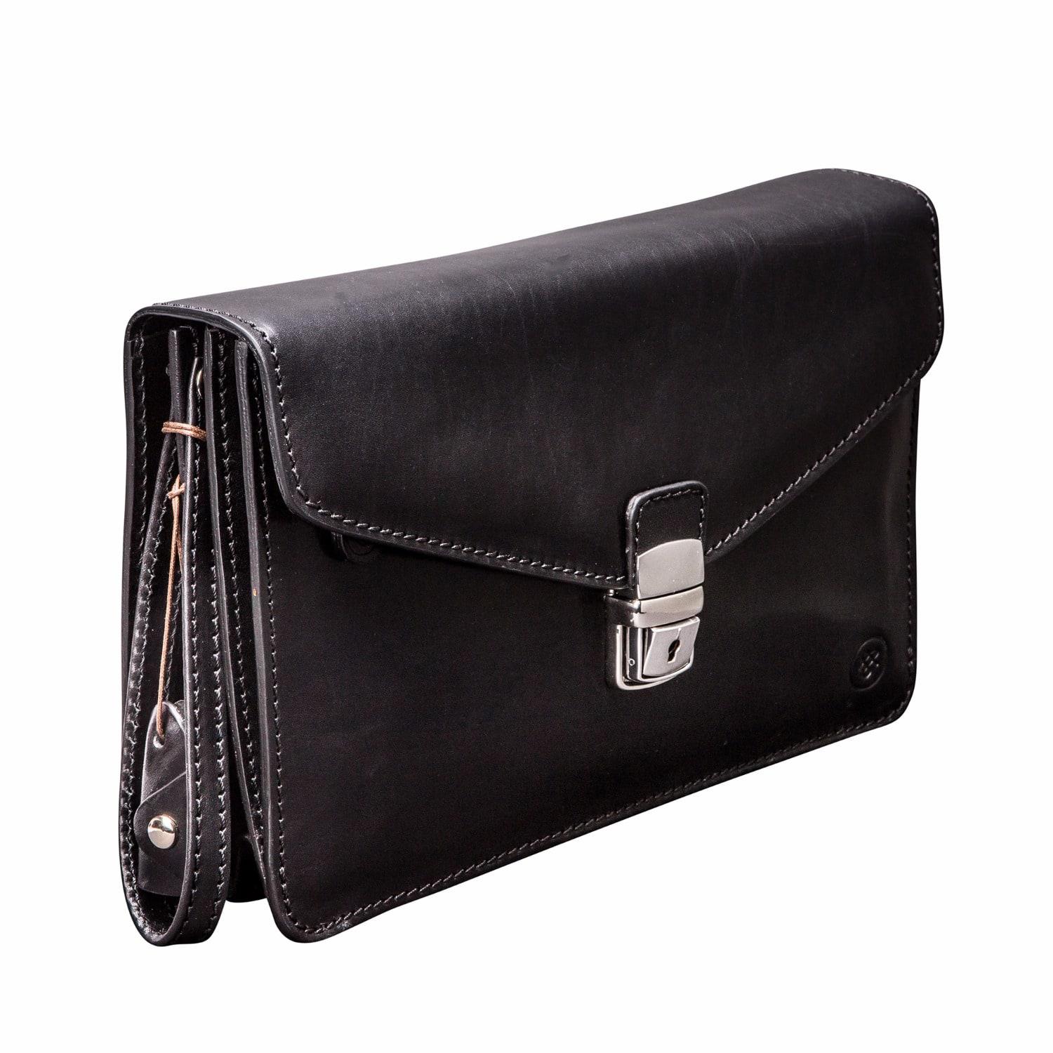 Lyst - Maxwell Scott Bags The Santino Mens Leather Clutch Bag With Wrist Strap Black in Black ...