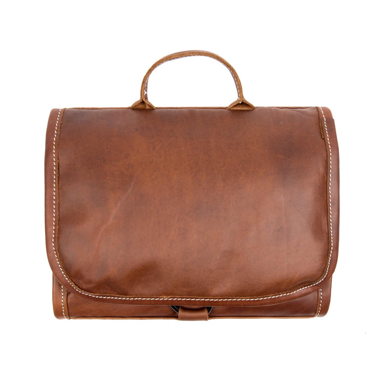 Download MAHI Leather Hanging Wash Toiletry Bag Dopp Kit In Vintage ...