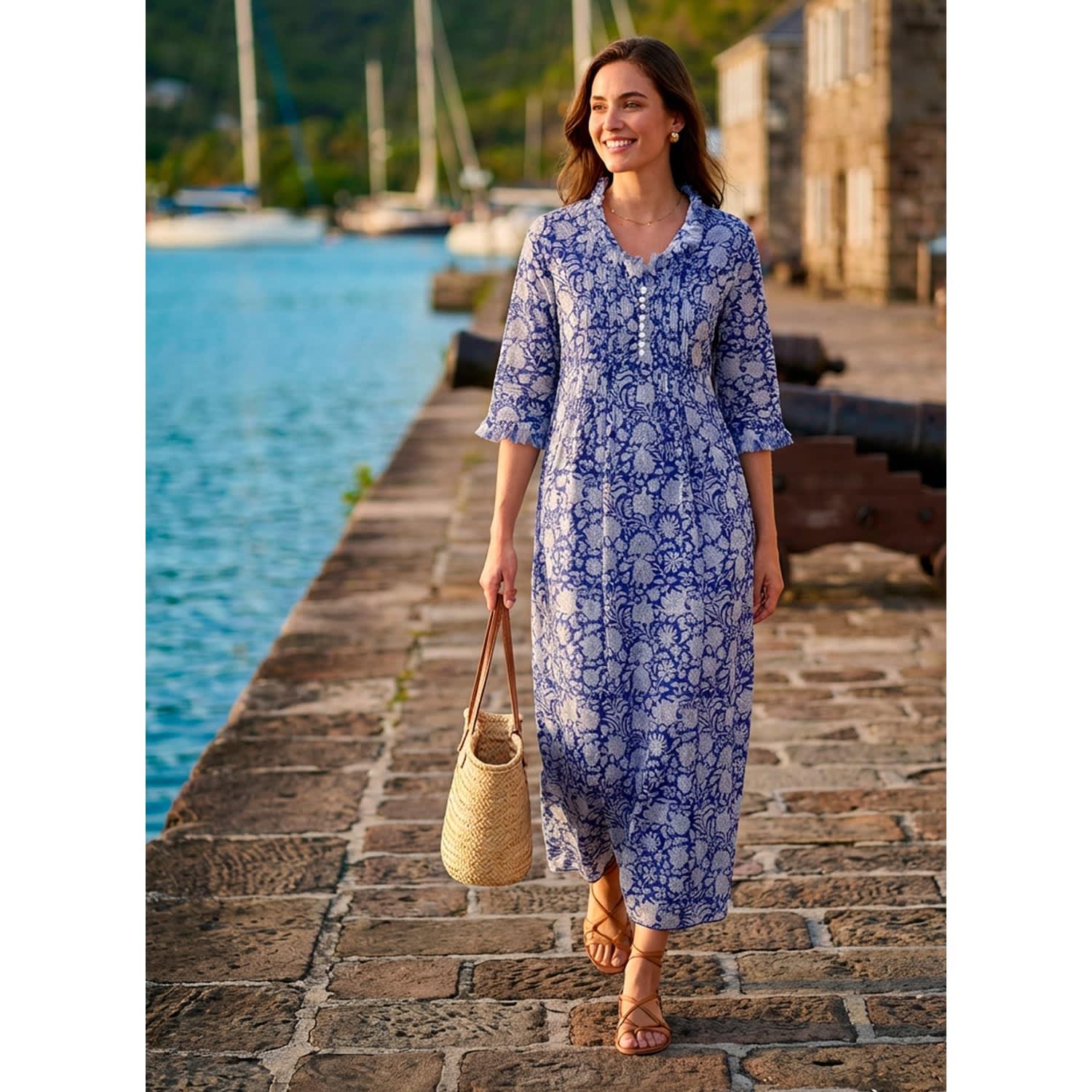 knee length dresses for ladies Annabelle Polka Dot Split Maxi Dress Medium / Light Blue main image 1
