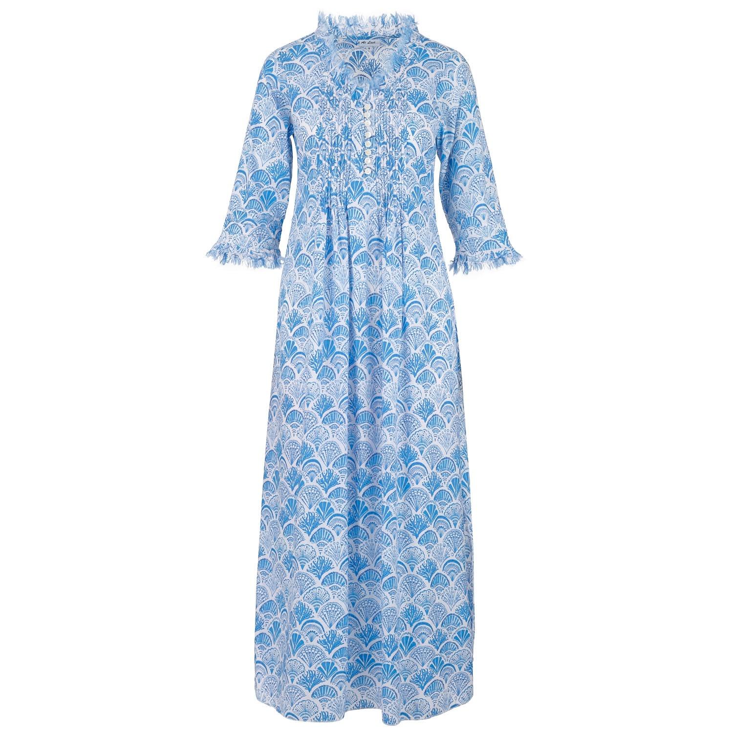 At Last Cotton Annabel Maxi Dress In White With Shells in Blue | Lyst UK