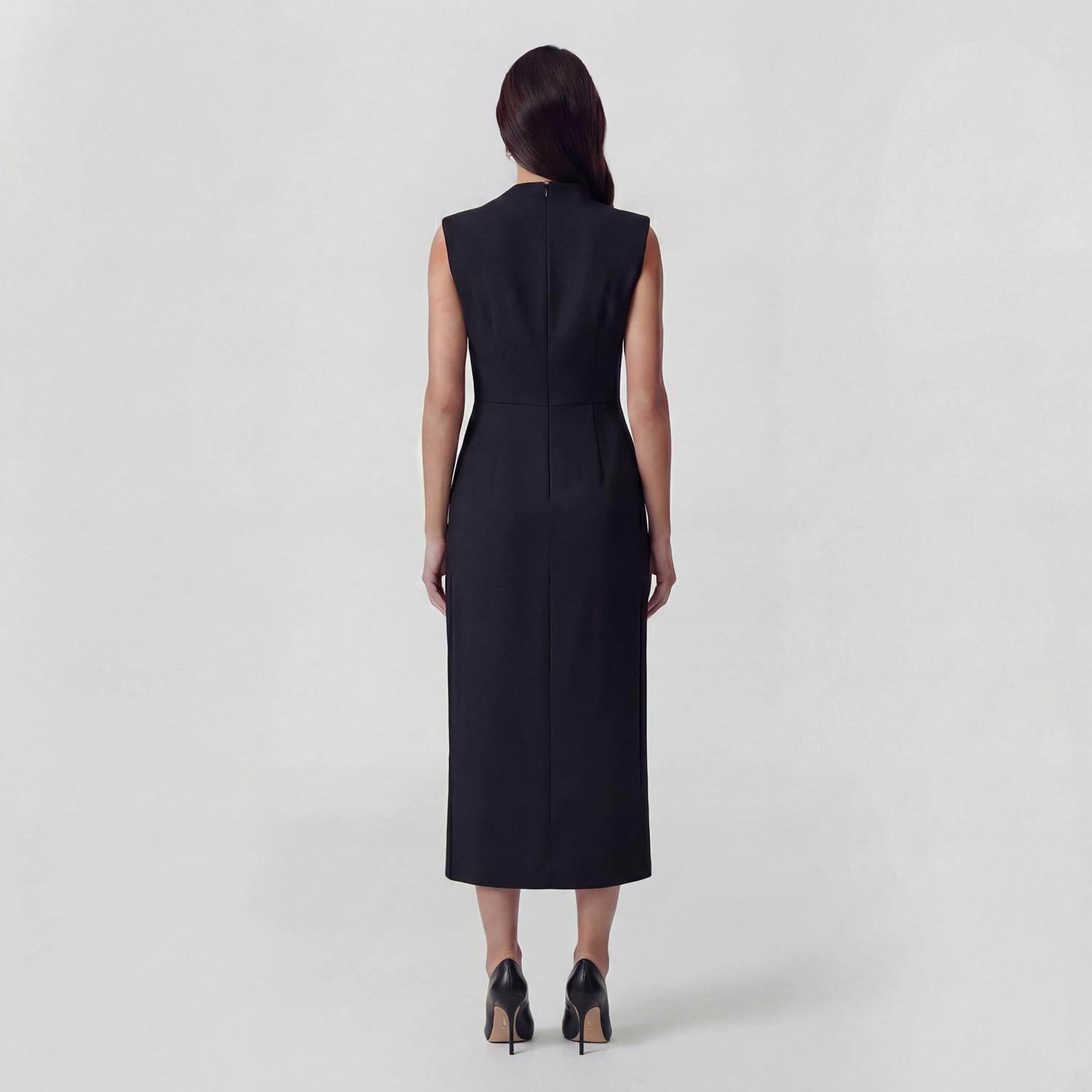 bluzat midi cocktail dress Brown Asymmetrical Midi Dress With Decorative Ruffle by BLUZAT