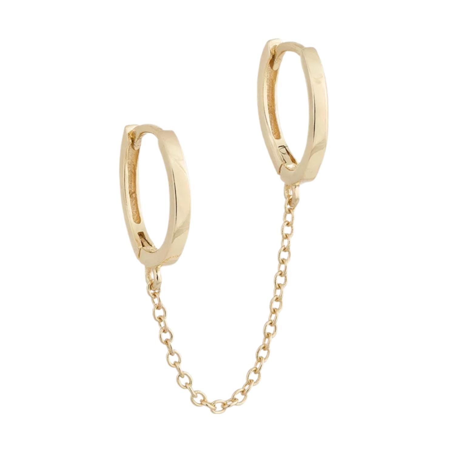 Solid double outlet chain huggie earring