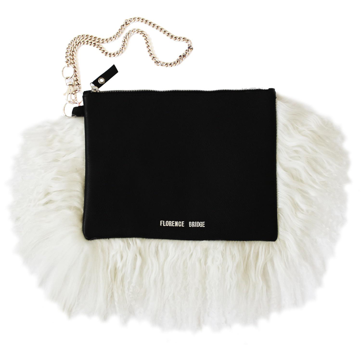 white fluffy clutch bag