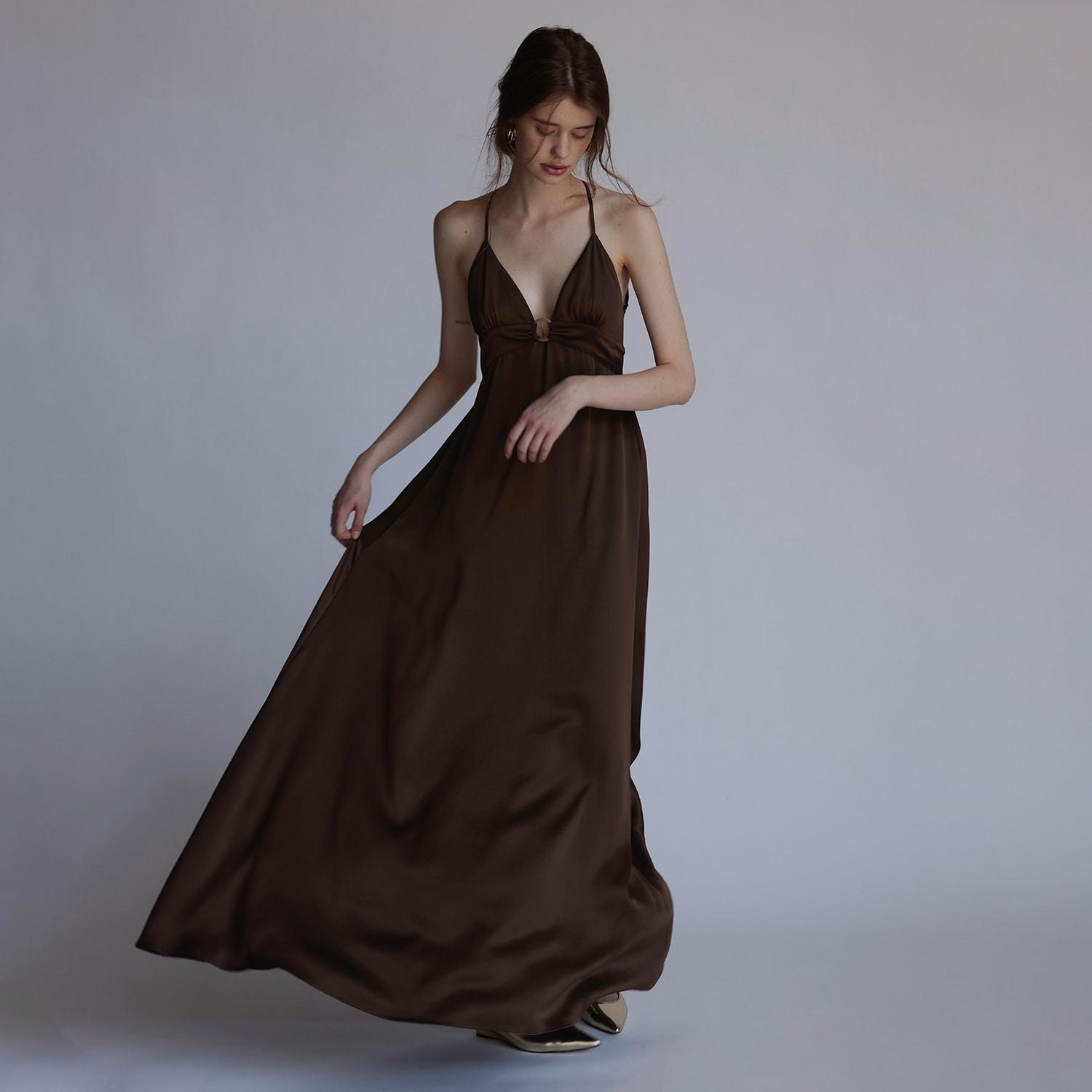 knee length dresses for ladies SAME Ruffle Hem Midi Dress | Chocolate Brown/Brown Lurex main image 0