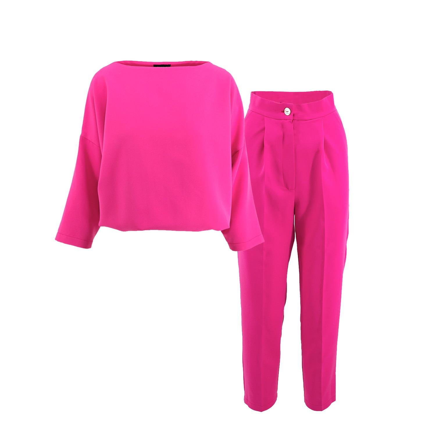 BLUZAT Neon Pink Set With Blouse And Cropped Trousers | Lyst