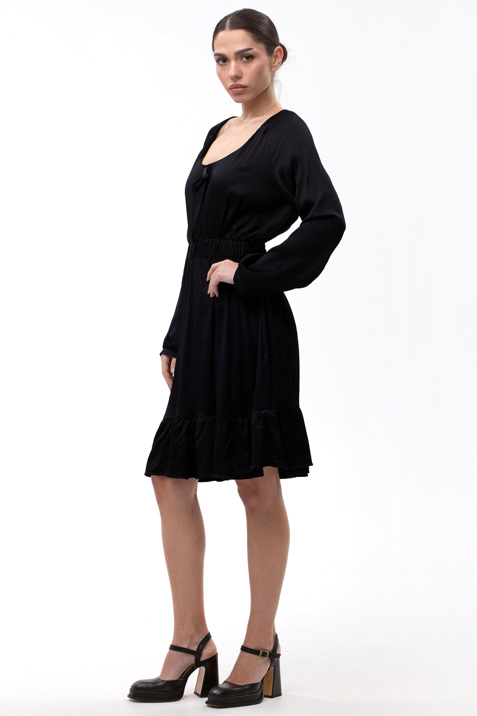 chinese dress ladies Black Long Cotton Day Dress with Lace Trim – Vintage Couture