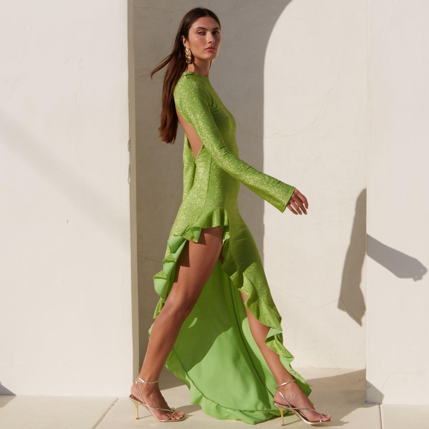 DELFI Collective Rosalia Ruffle Dress in Green | Lyst DELFI Collective Rosalia Ruffle Dress in Green | Lyst