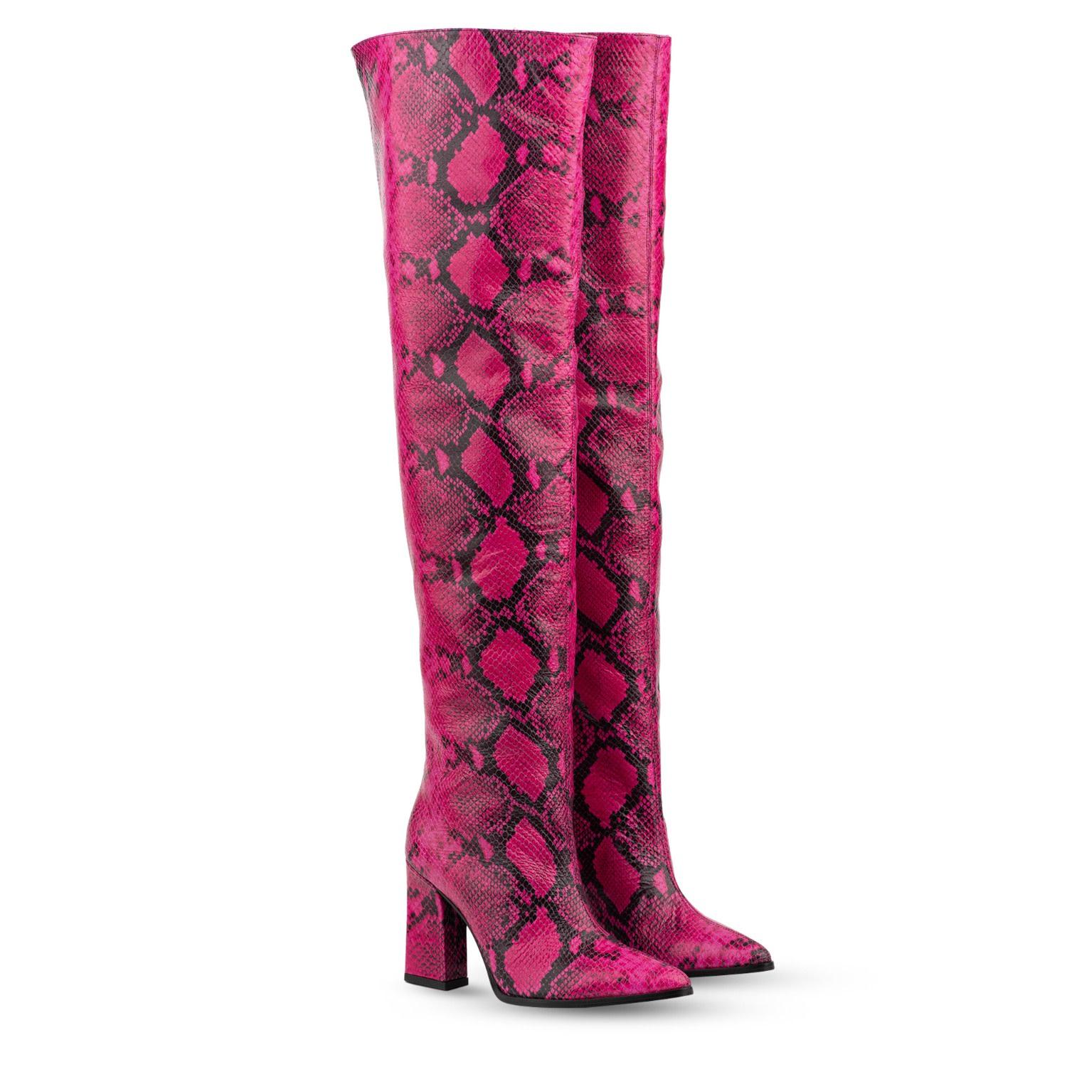 Roma & Snake Print Over Knee Boots