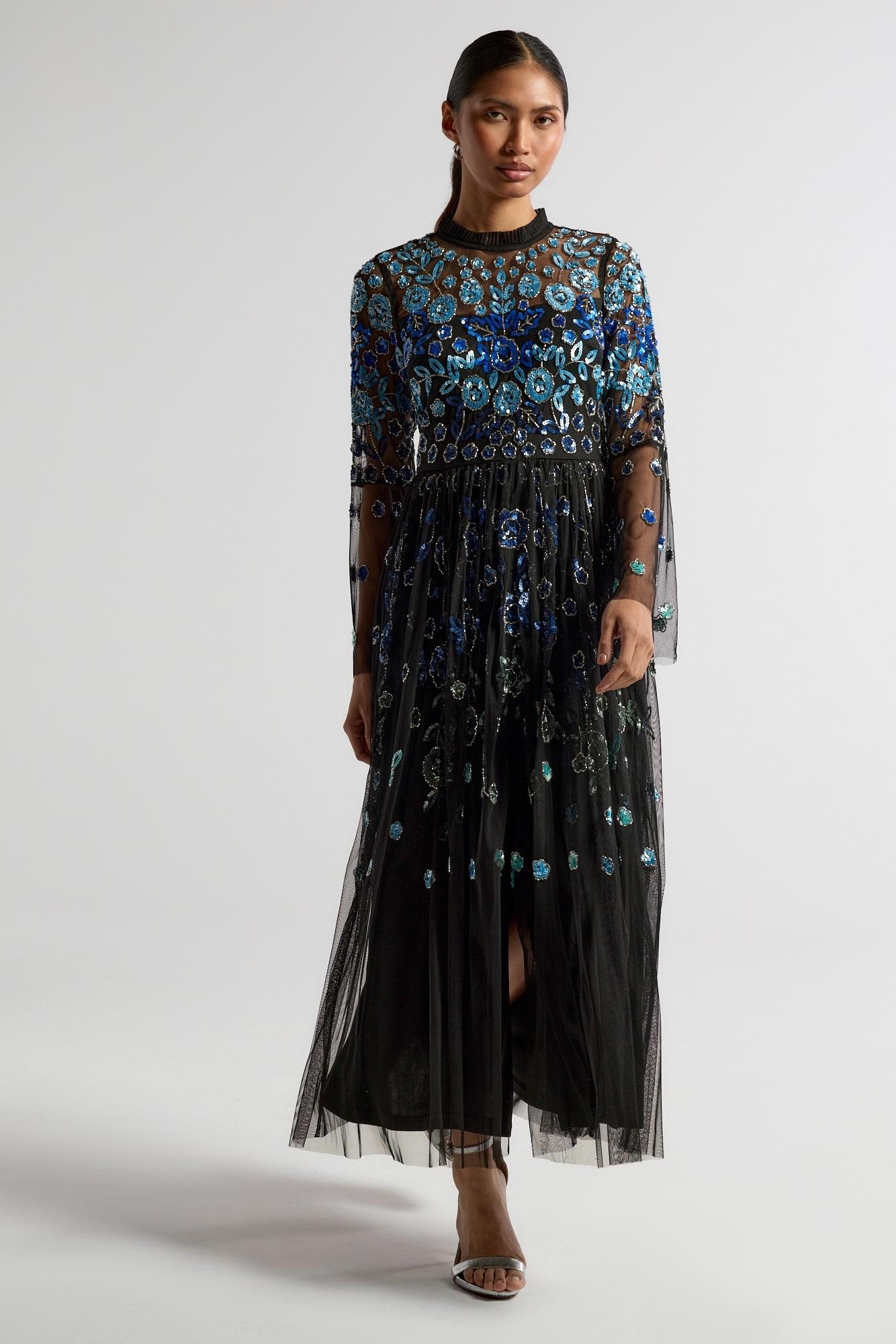 frock and frill blue dress Frock & Frill Baby Blue Sequin Maxi Dress