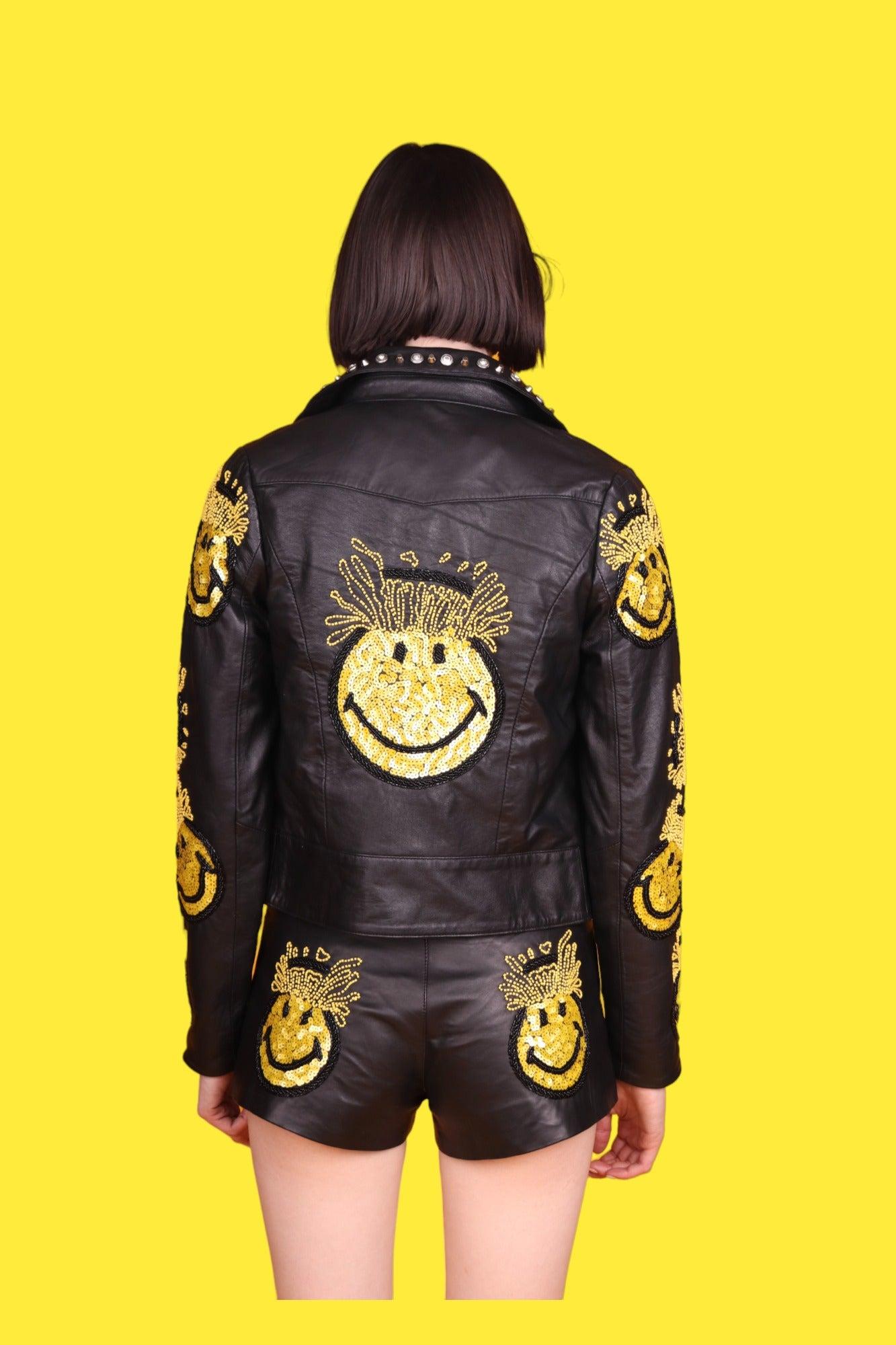 Any Old Iron X Smiley Mind Blown Leather Moto | Lyst