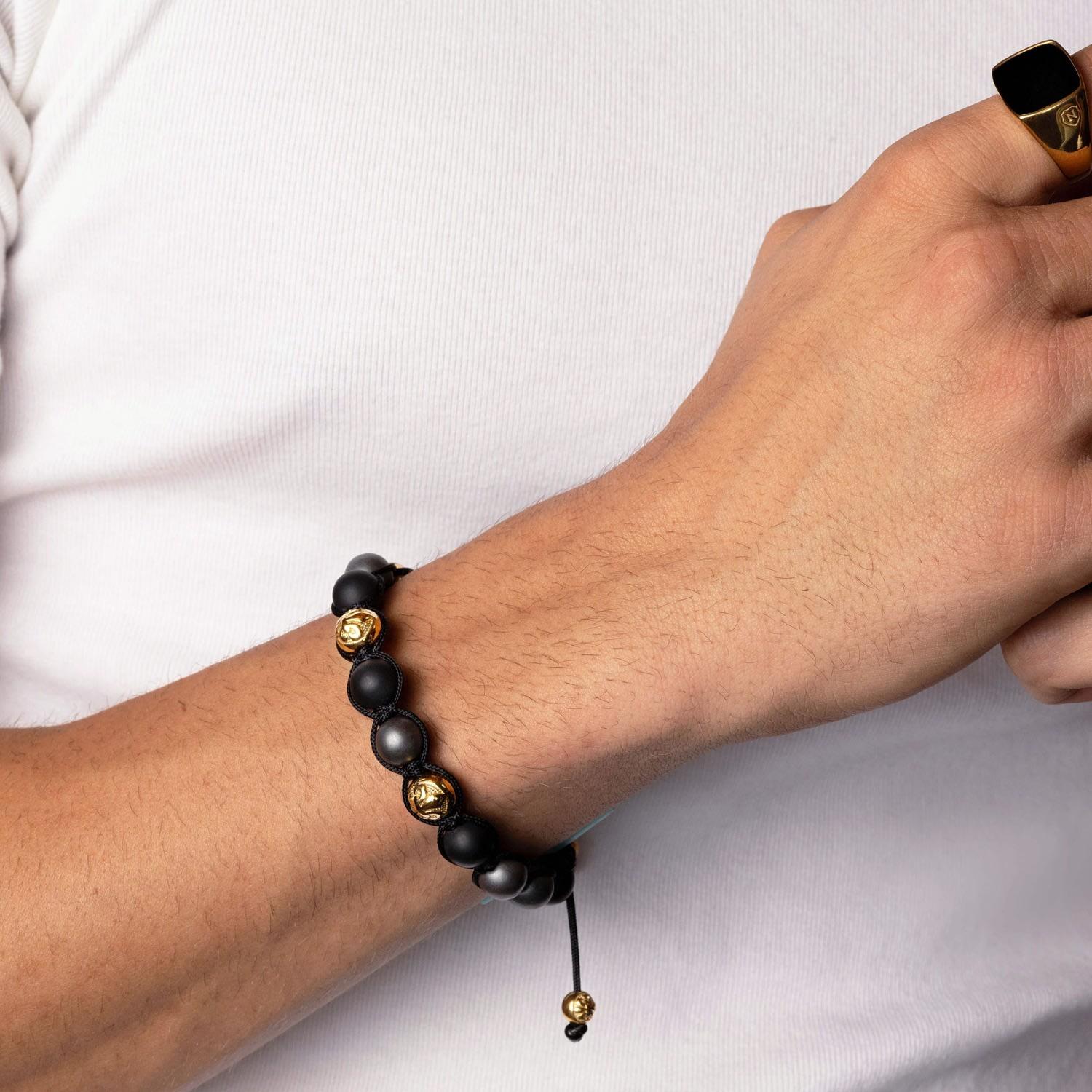 Nialaya Beaded Bracelet With Hematite, Matte Onyx, And Gold in Black for Men  | Lyst