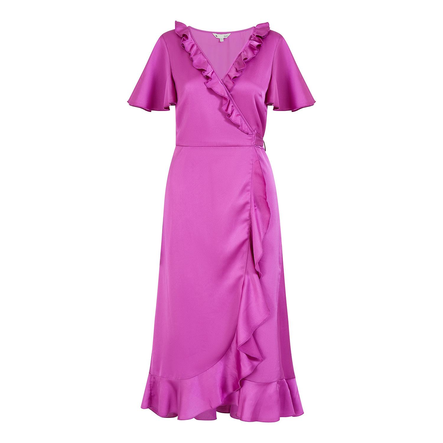 Yumi' Pink Satin Wrap Midi Dress in Pink / Purple (Purple) | Lyst