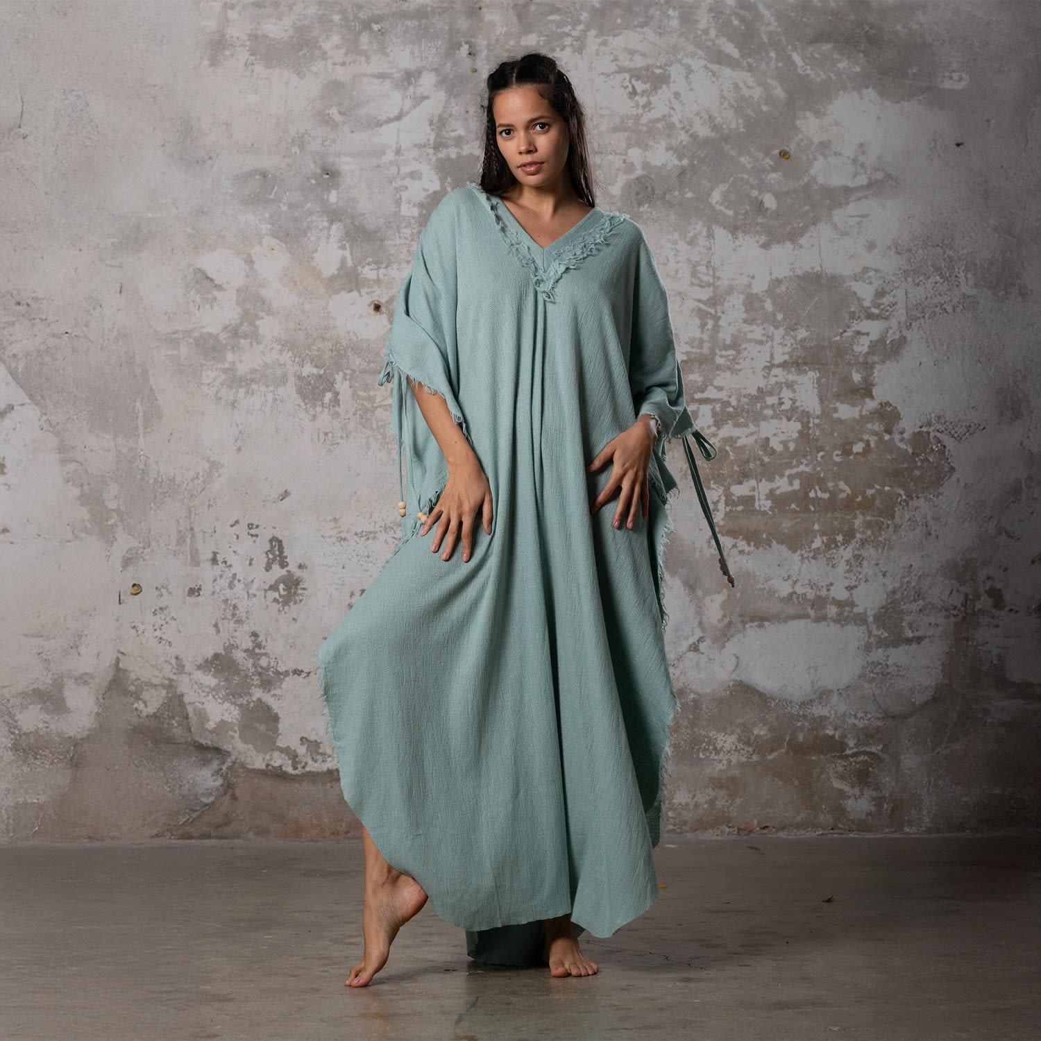 princess polly baby blue dress Zhenabia Boho Kaftan Summer Maxi Dress in Green