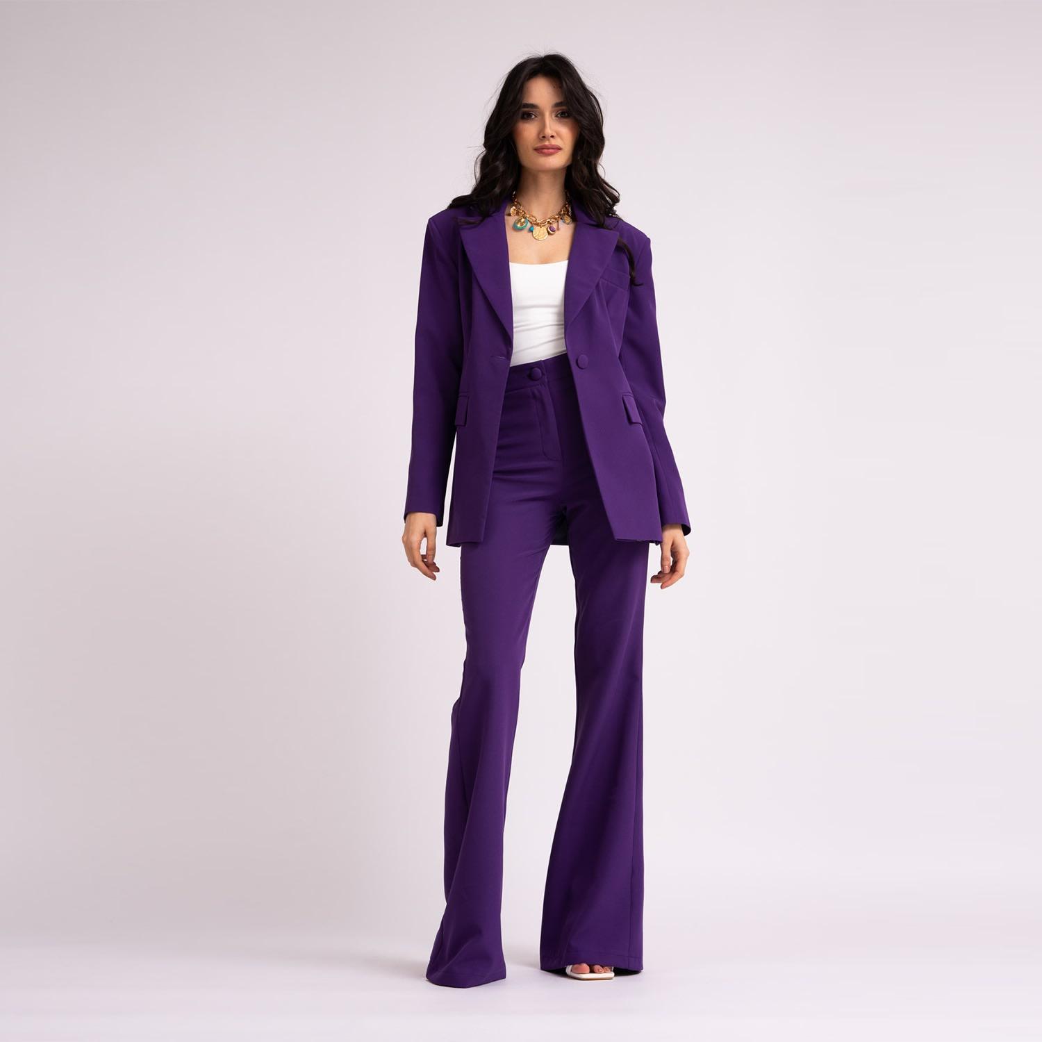 BLUZAT Deep Purple Suit With Slim Fit Blazer And Flared Trousers