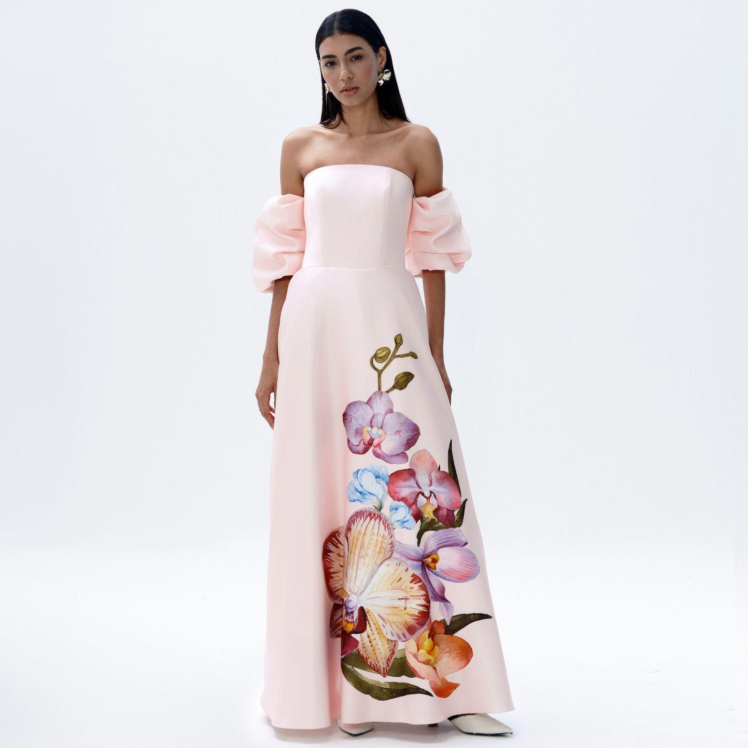 justin tong pink dress Cascade Pleated Gown In Pink | JUSTIN TONG