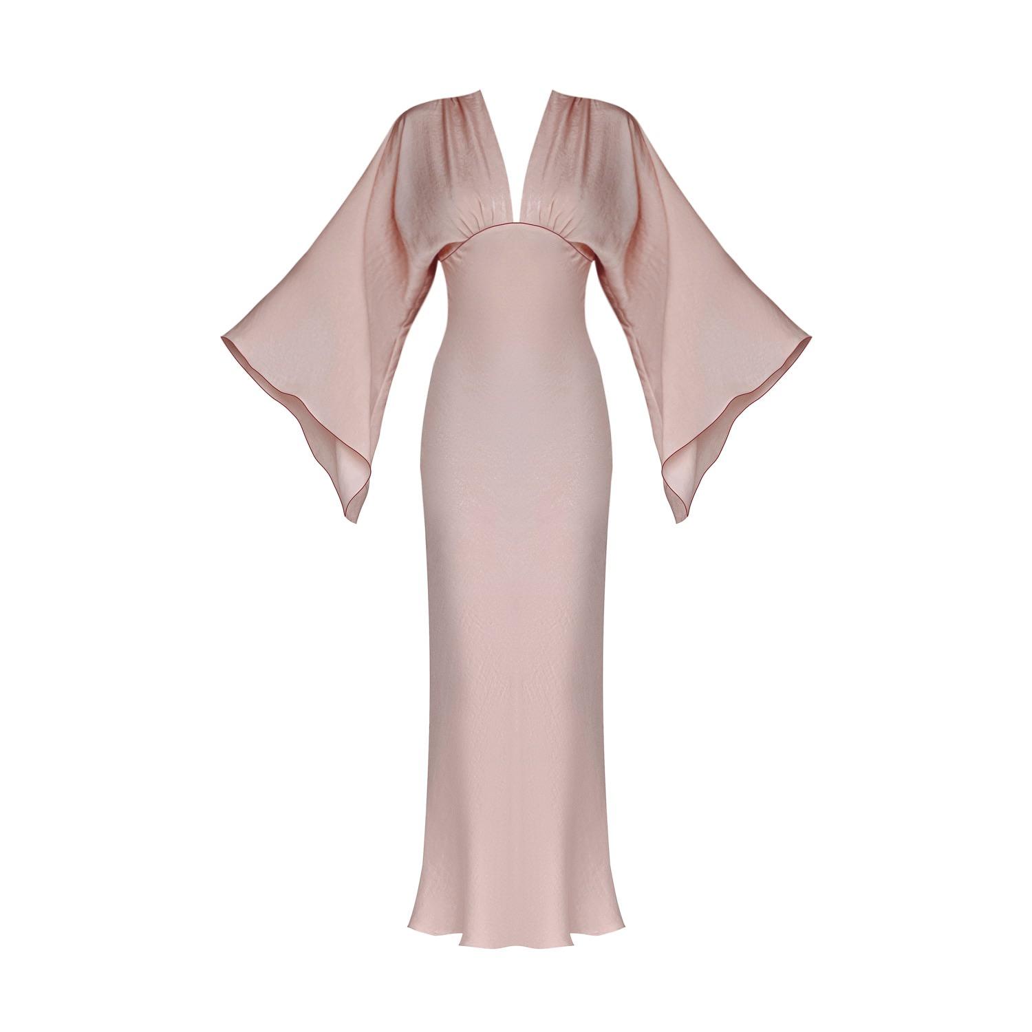 Lily Phellera Scarlett Kimono Gown With Trumpet Sleeves u0026 Red Piping Detail  in Pink | Lyst