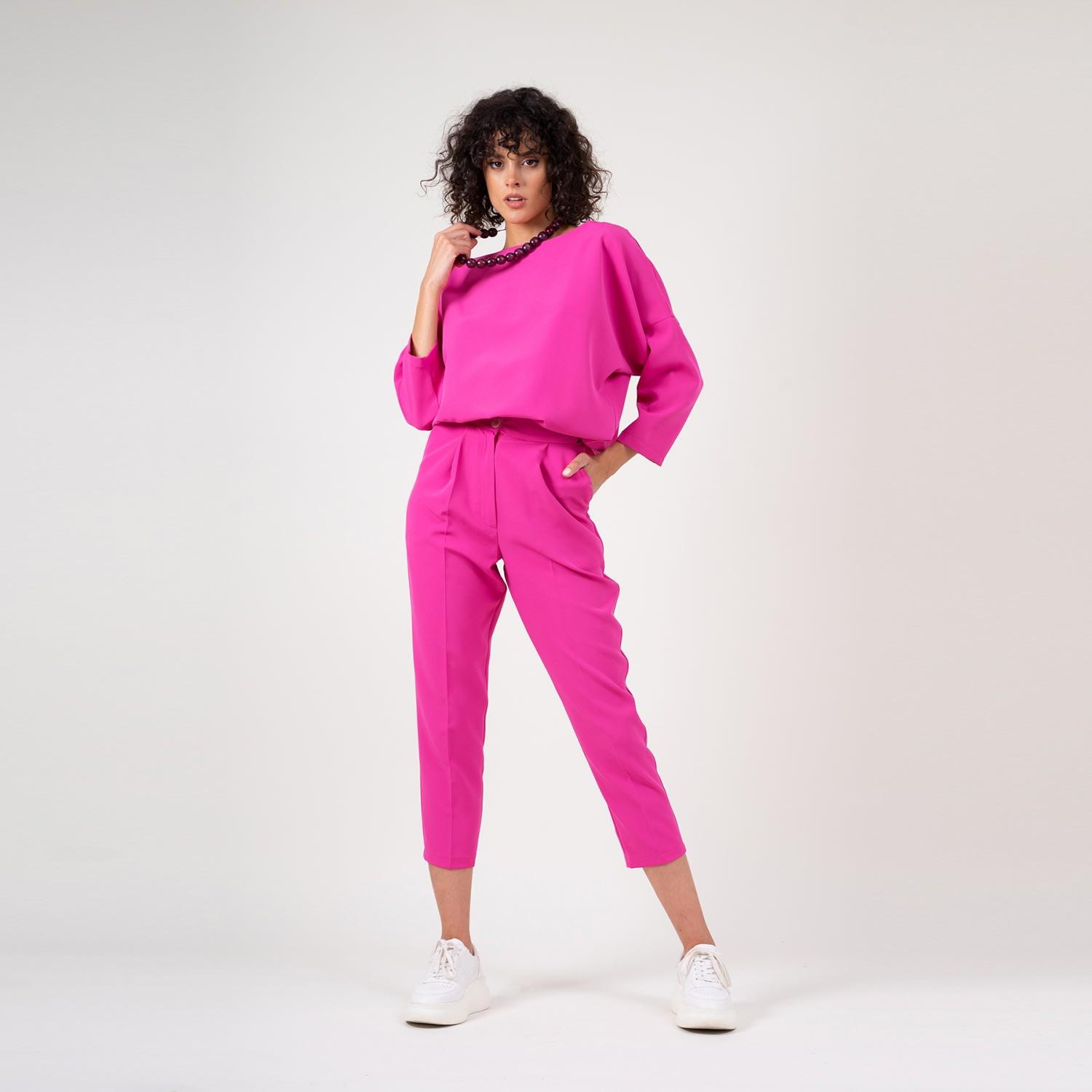 BLUZAT Neon Pink Set With Blouse And Cropped Trousers | Lyst