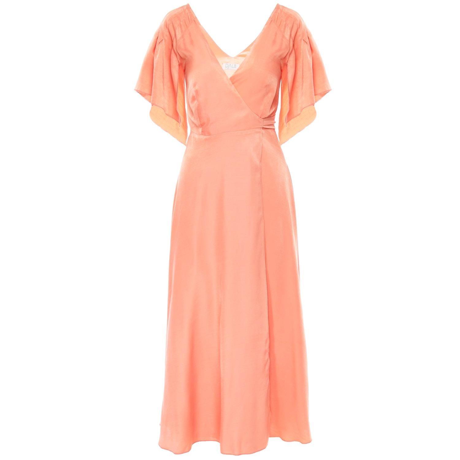 DALB Synthetic Utopia Light-coral Maxi Wrap Dress With Pleated Sleeves ...