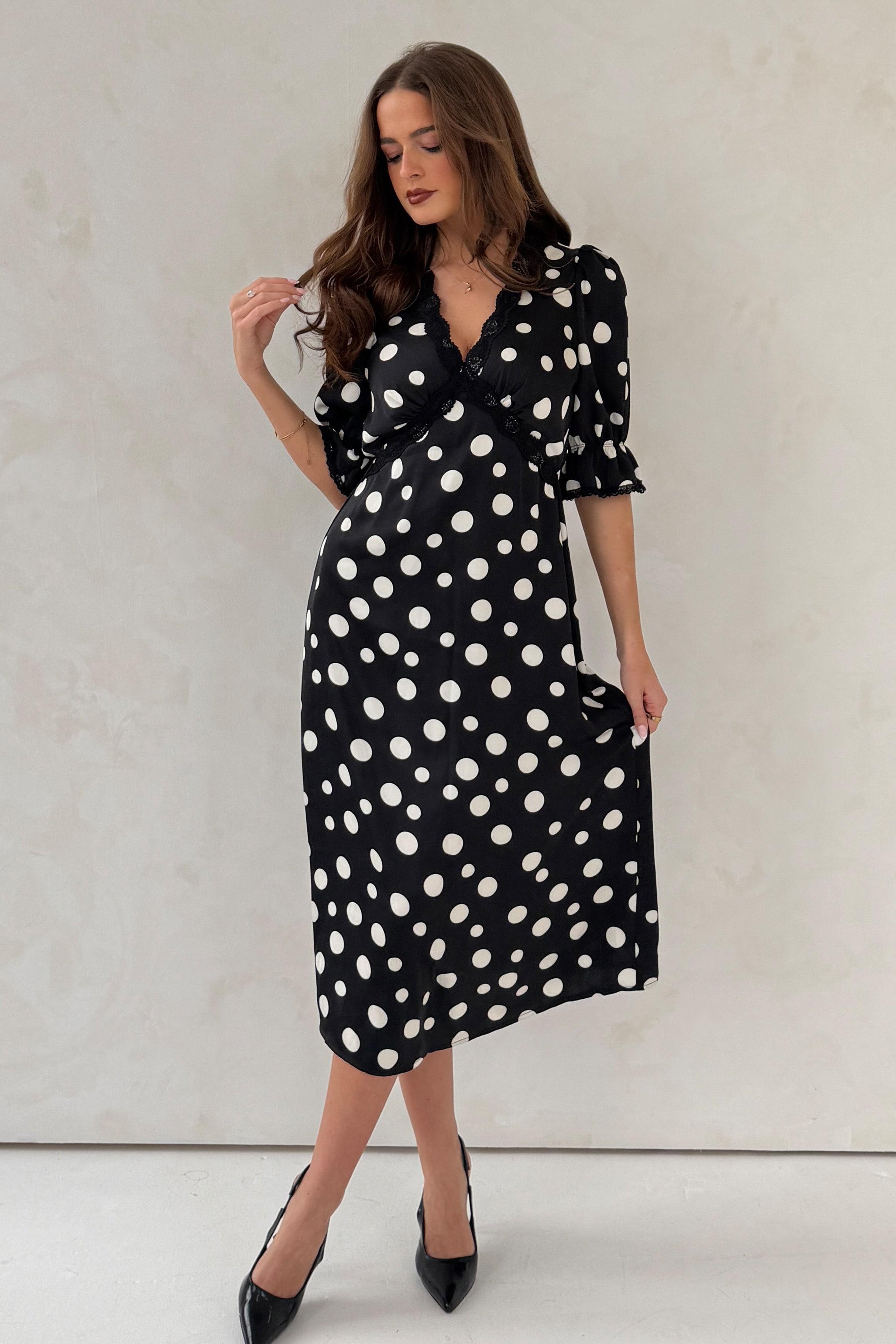 tommy hilfiger glitter-dot puff-sleeve midi dress Navy Polka Dot Puff Sleeve Saffy Midi Dress main image 0