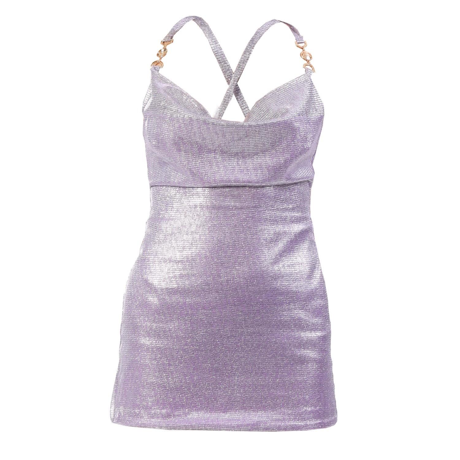Elsie & Fred Synthetic Peri Metallic Halter Neck Mini Dress in Purple ...