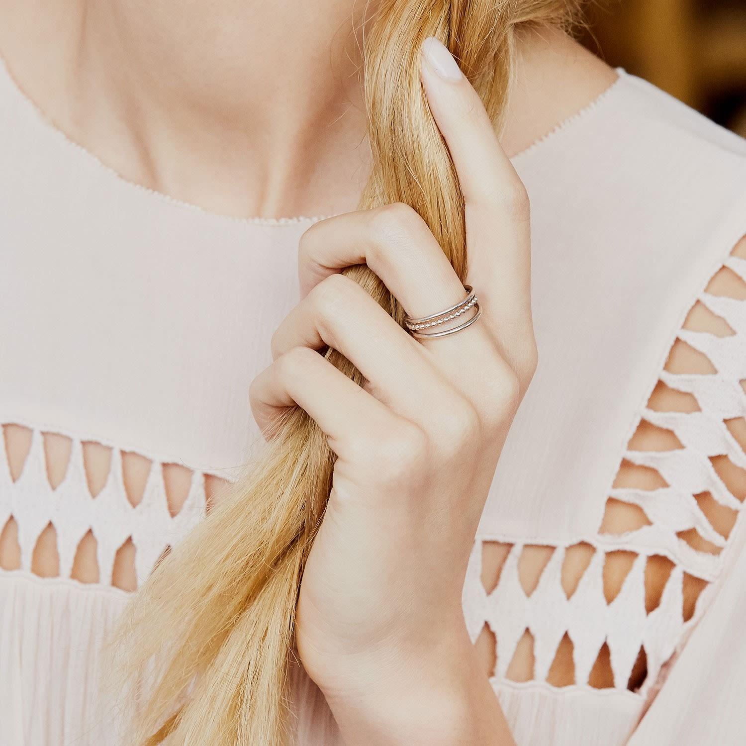 Agnes De Verneuil Line & Pearl Three-band Ring in Silver ...