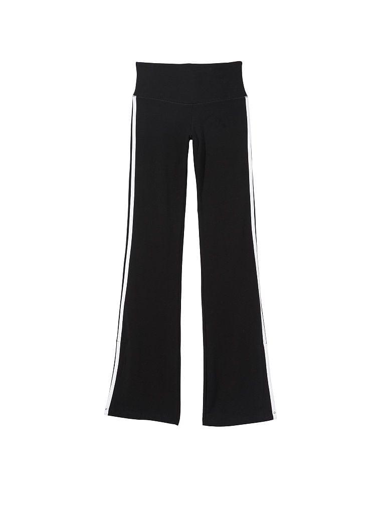 Lezat Ella Organic Cotton High-rise Flare Stripe leggings in Black