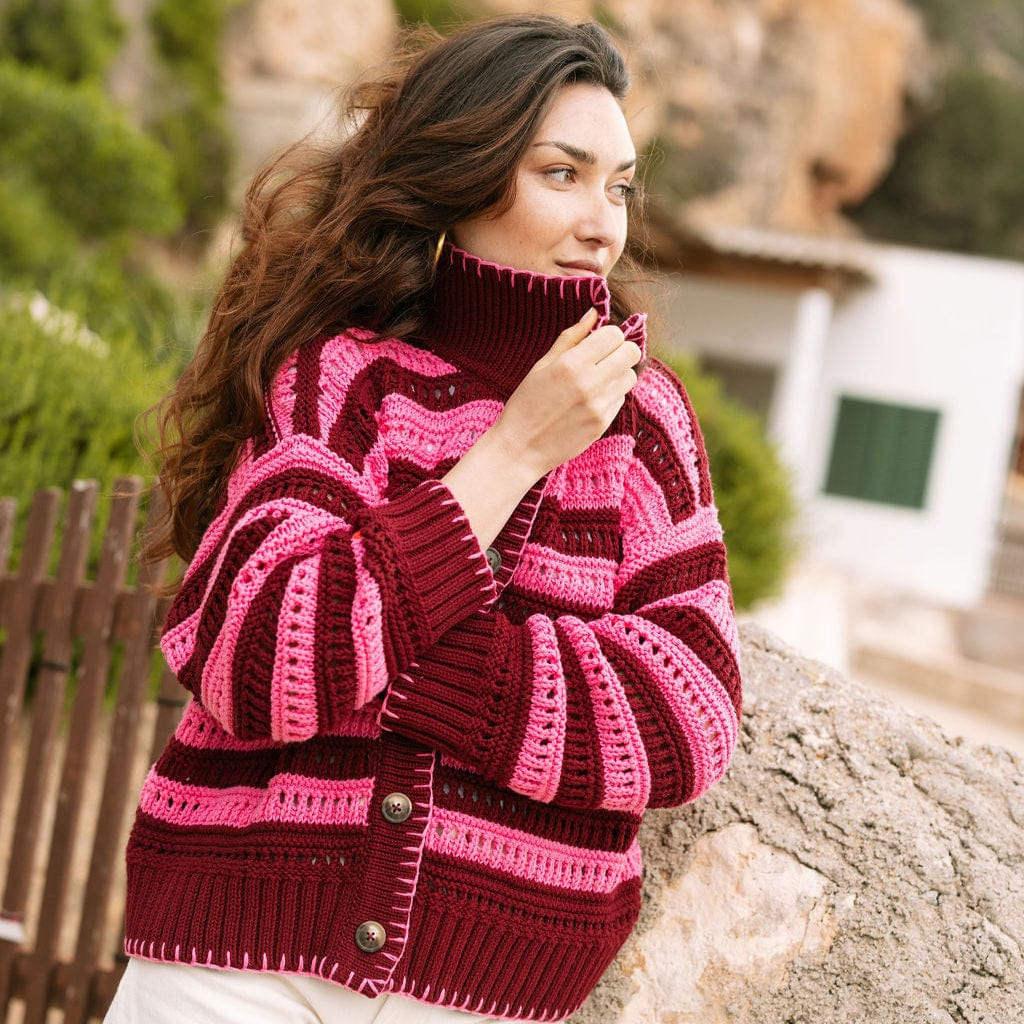 SUNSHINE TIENDA Raspberry Stripe Emery Cardigan in Red | Lyst UK