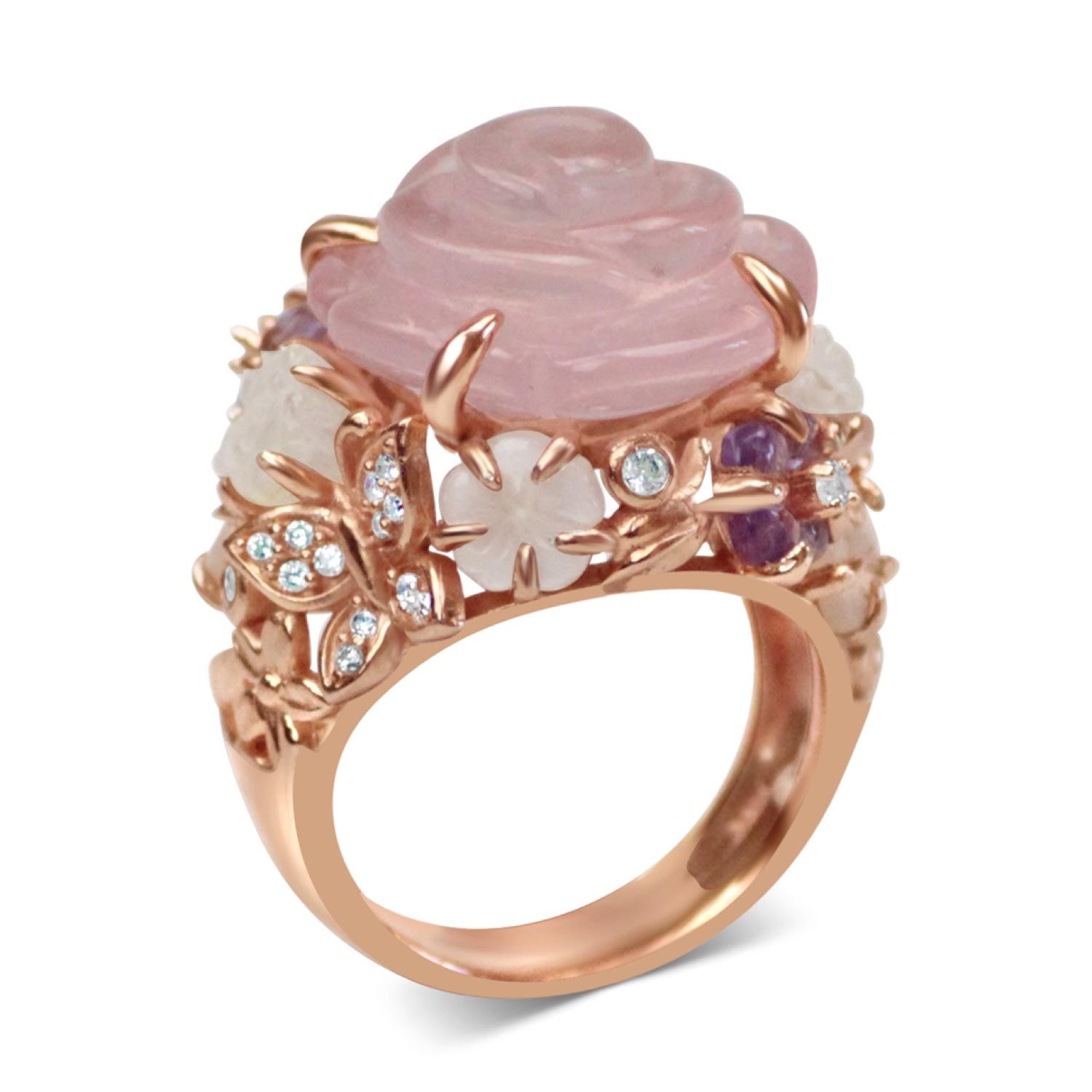 Bellus Domina Gold Plated Quartz Cocktail Ring in Pink / Purple (Pink ...