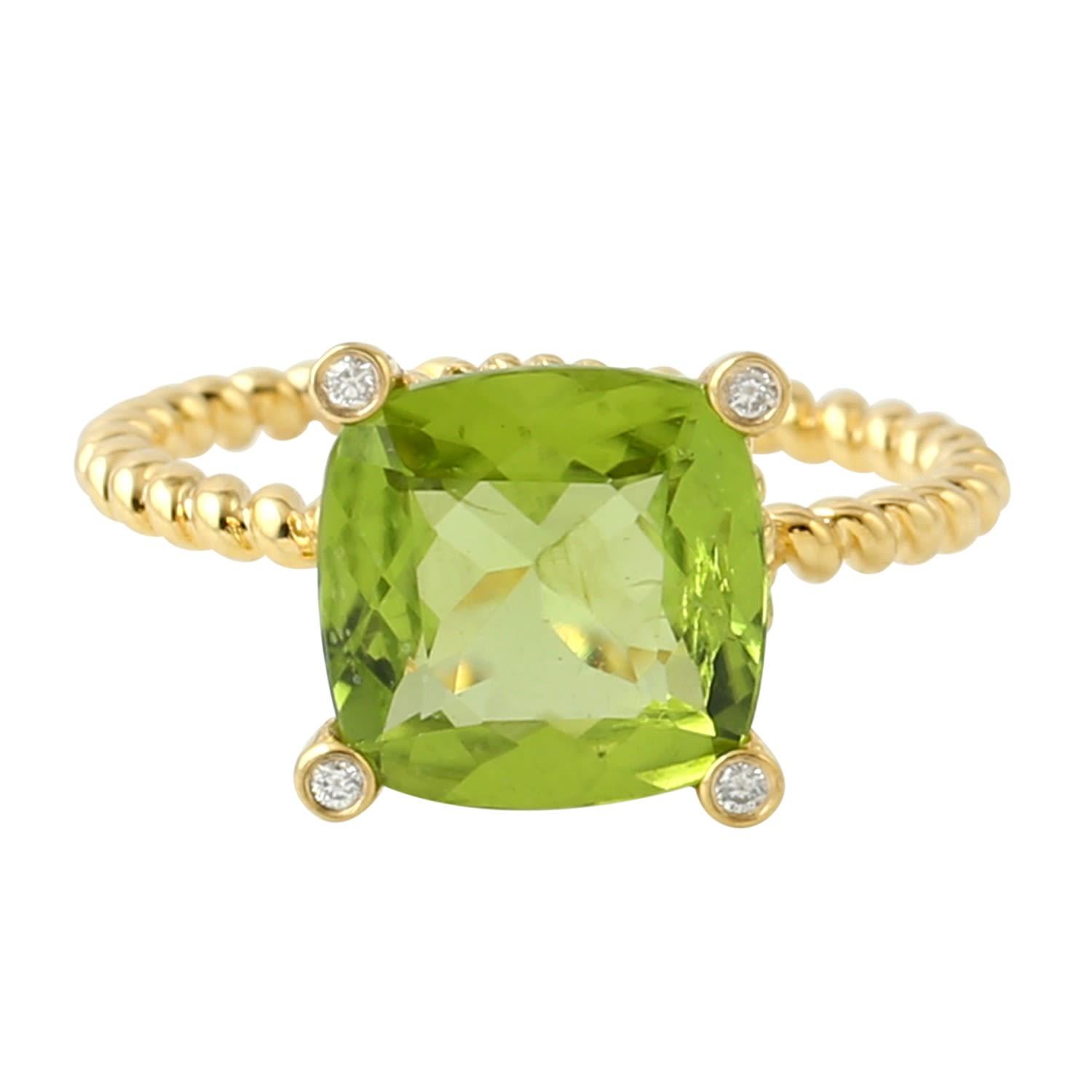 Artisan Handmade 18k Yellow Gold Diamond Peridot Cocktail Ring in Green |  Lyst