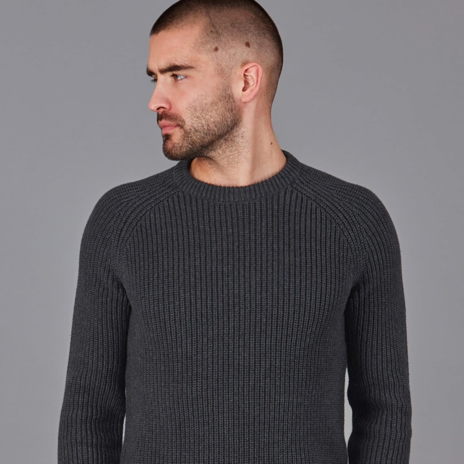 Paul James Knitwear Cotton Clark Fisherman Rib Knit Jumper in Blue