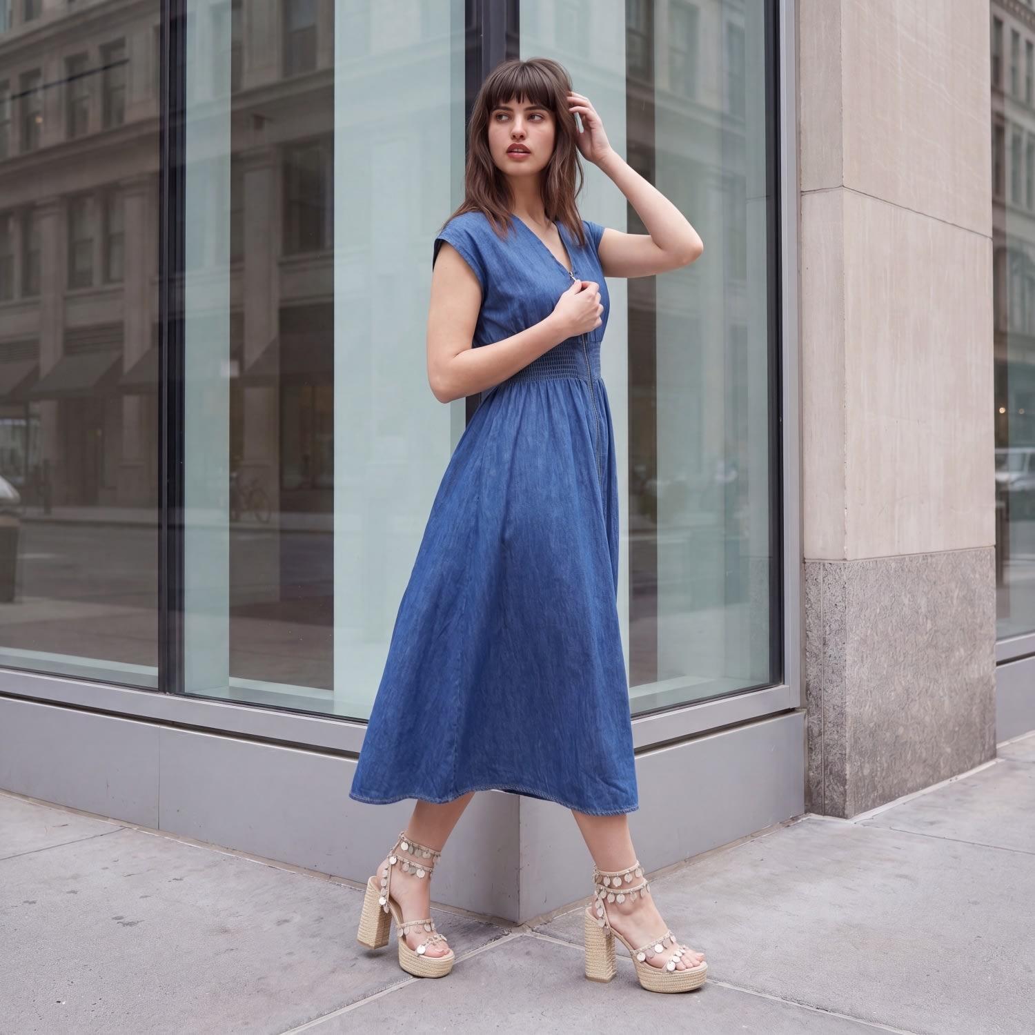 denim shirtwaist dress Girls 7-16 Knit Works Denim Shirtwaist Tiered Beaded Dress with Belt