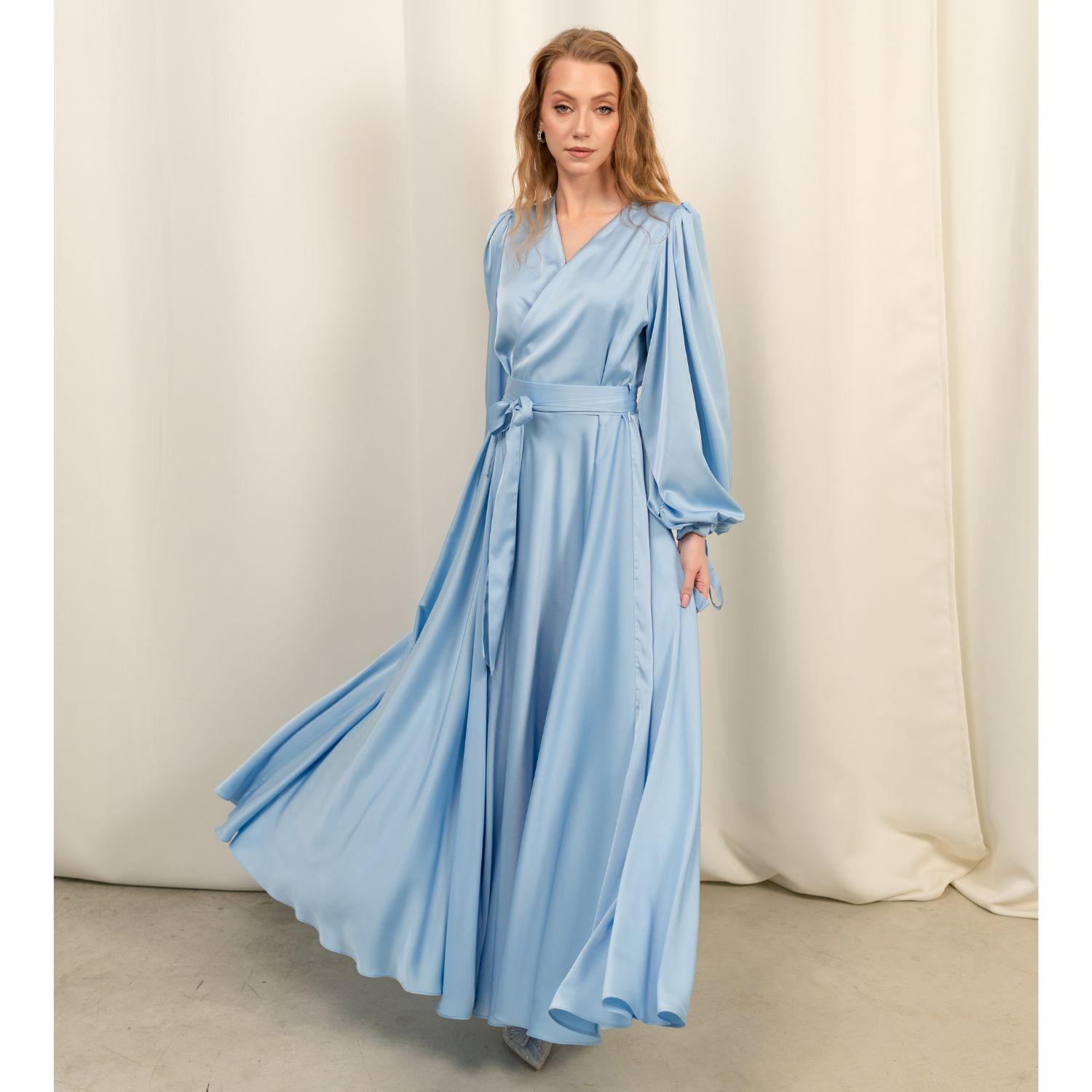 Kfemme Baby Flowy Silky Modest Maxi Dress Long Sleeve in Blue | Lyst UK