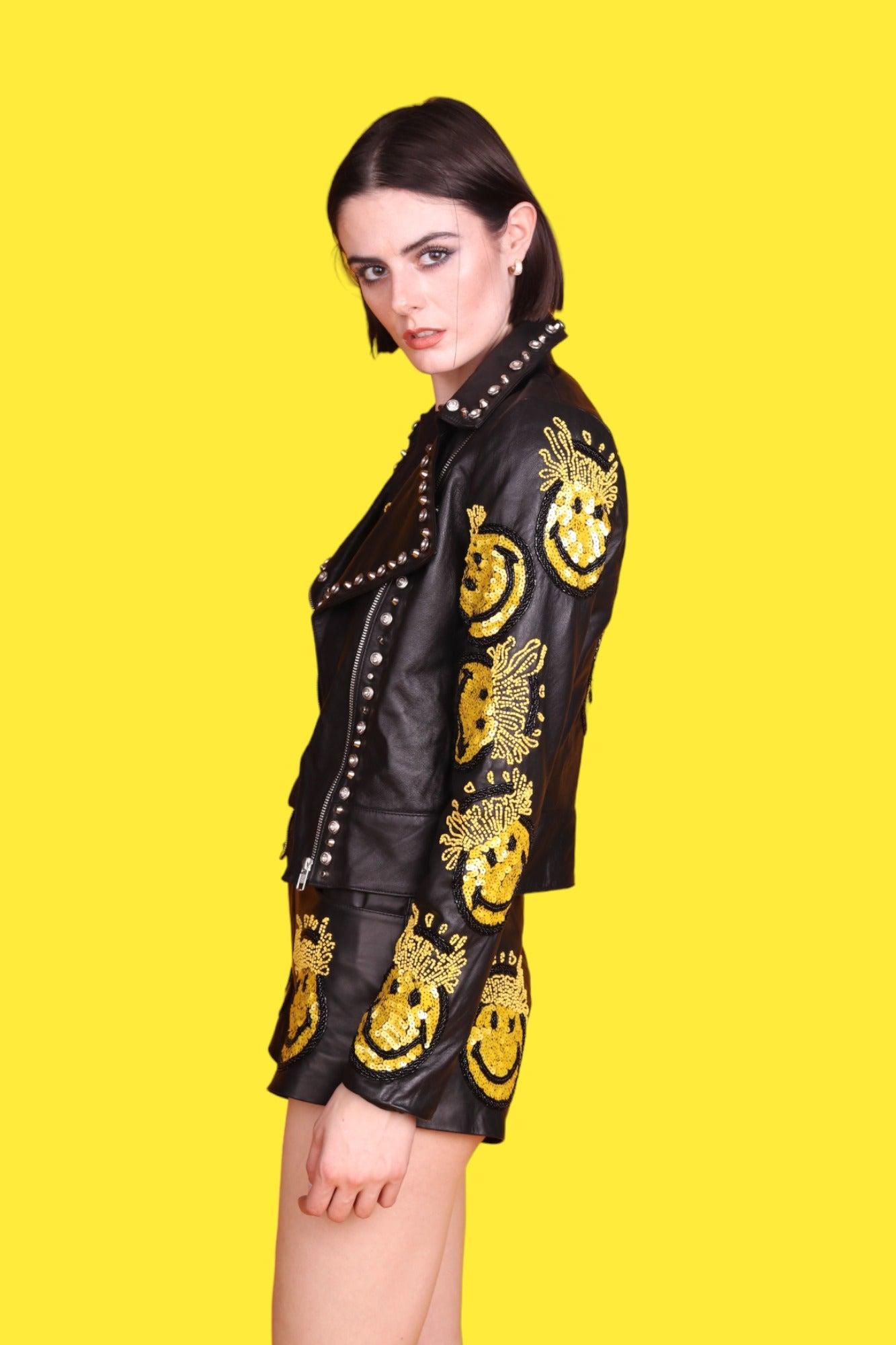 Any Old Iron X Smiley Mind Blown Leather Moto | Lyst