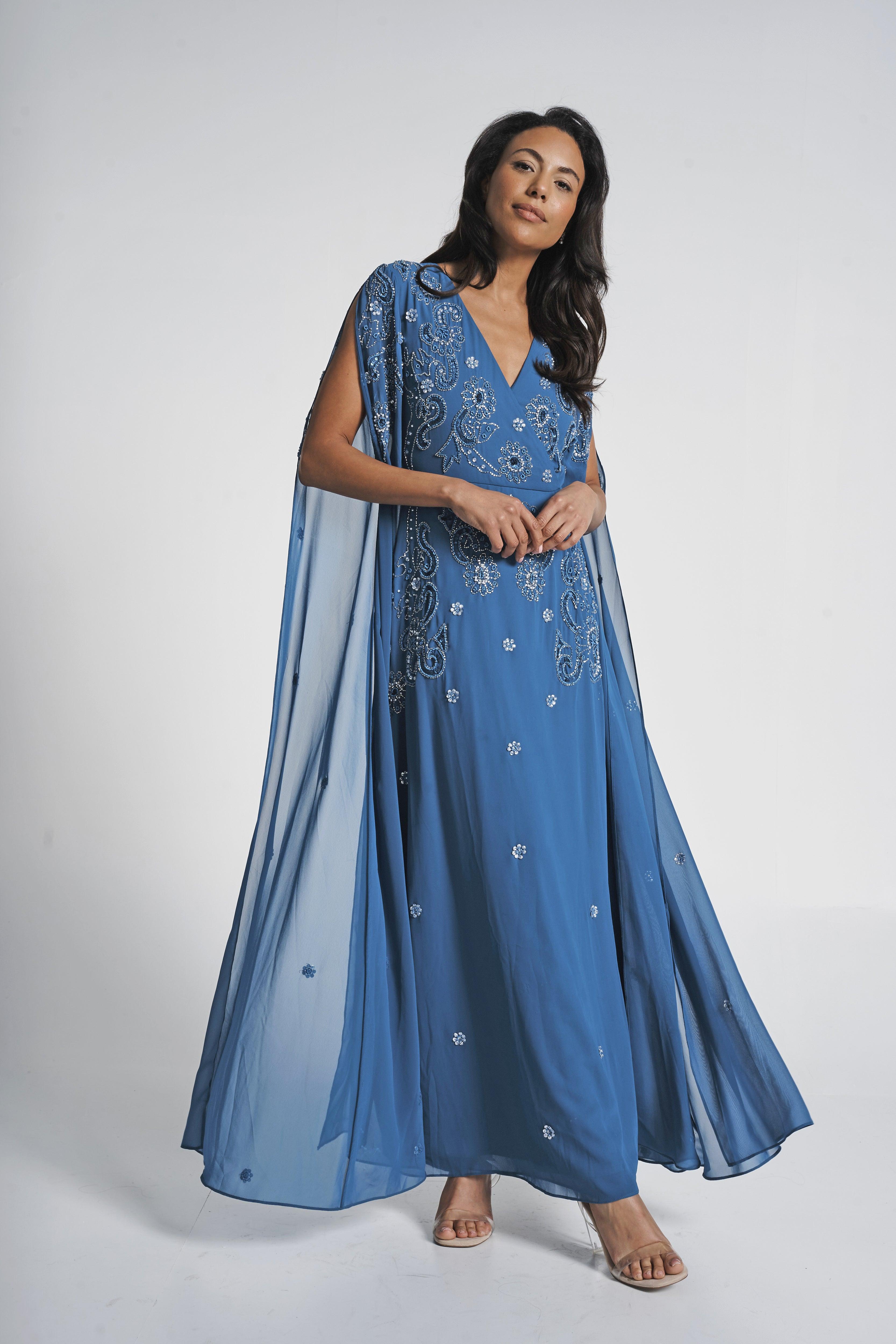 Frock and Frill Laelia Embellished Maxi Dress With Cape Sleeves in