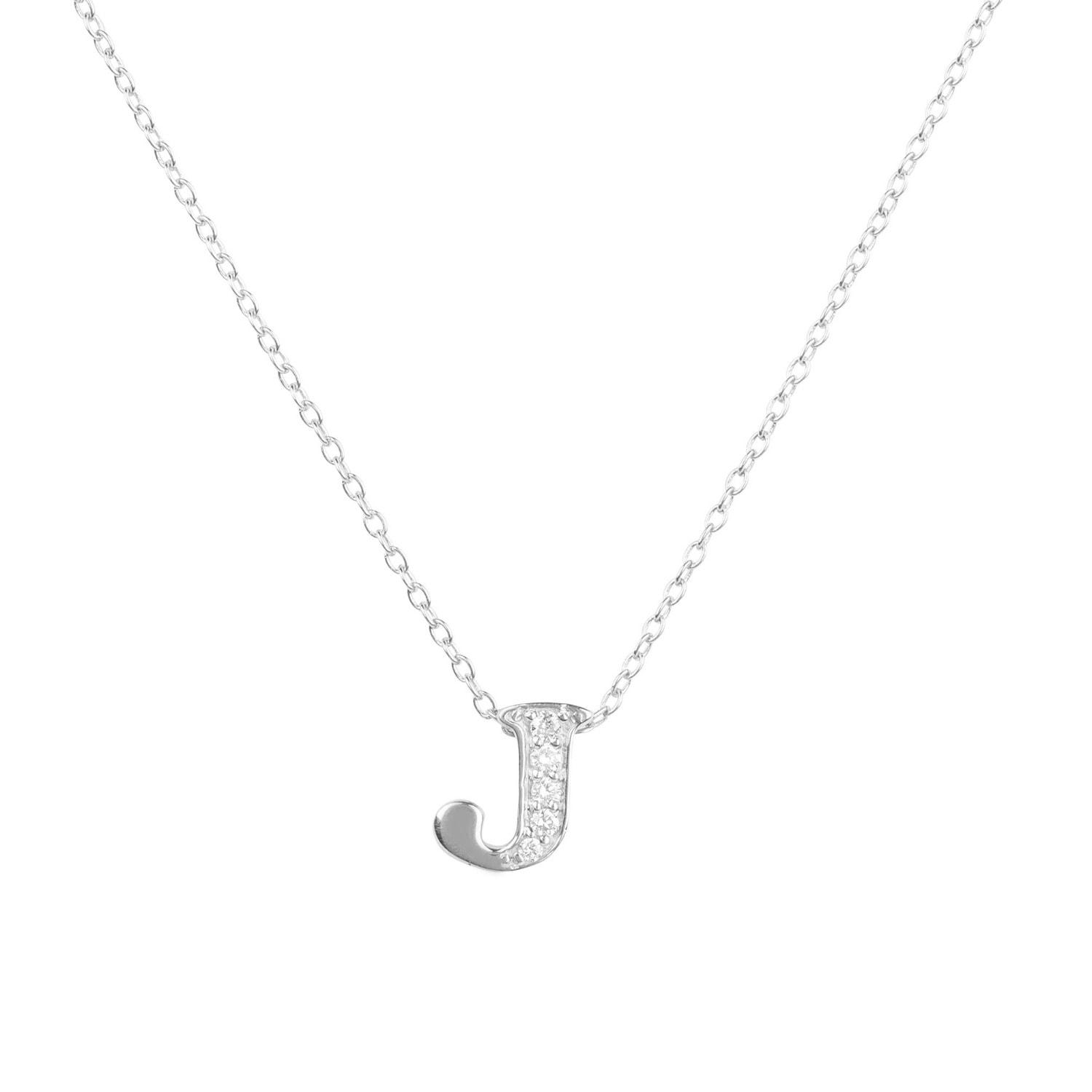 Letter /"J/" Initial Charm Pendant Necklace 14K White Gold