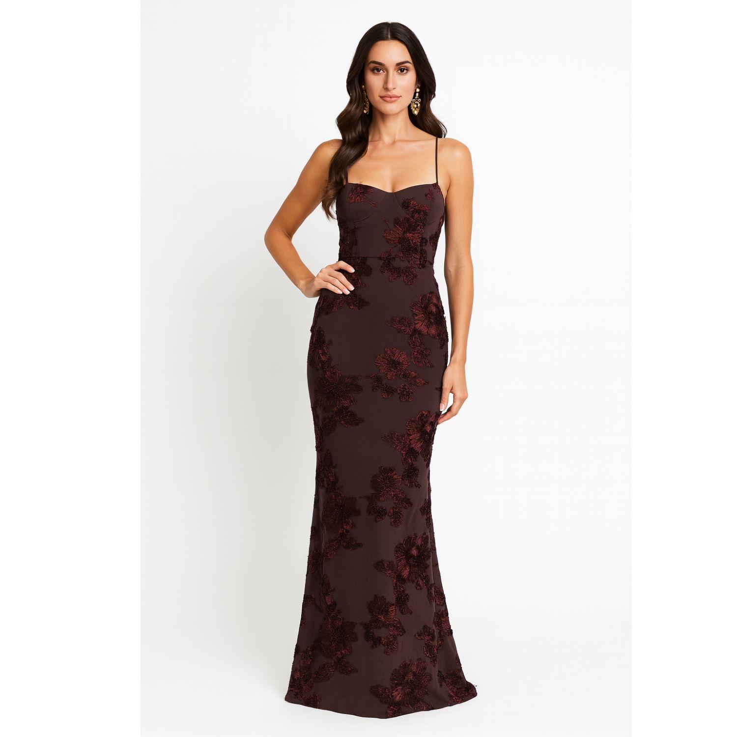brown velvet floral dress Side Ruched Velvet Dress- Brown and Black Floral main image 0