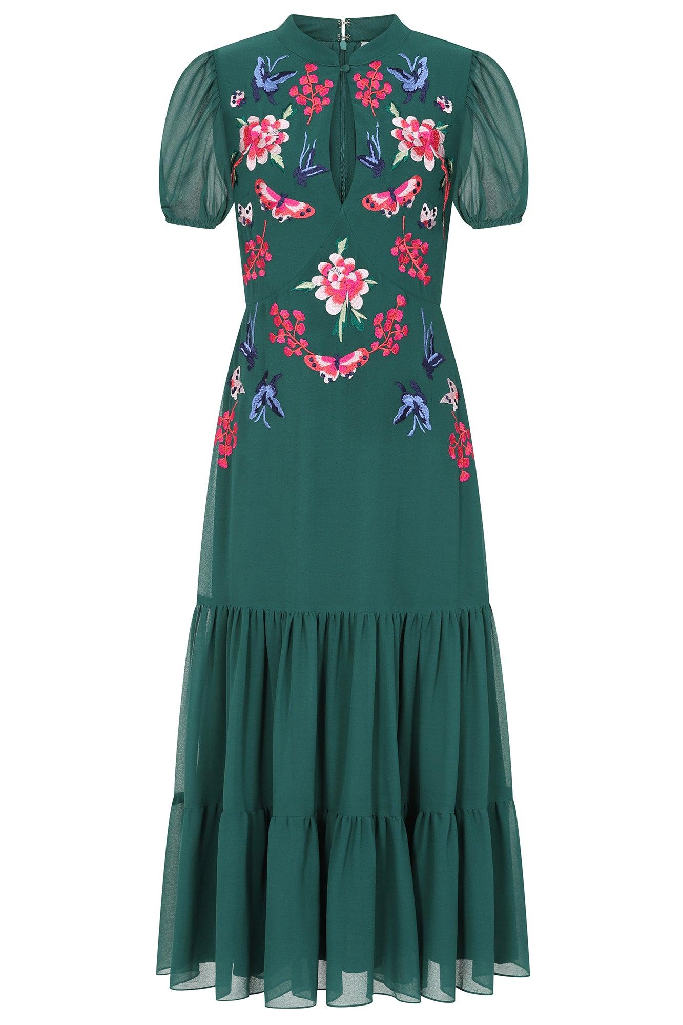 Frock and Frill Marella Floral Embroidered Midi Dress in Green Lyst
