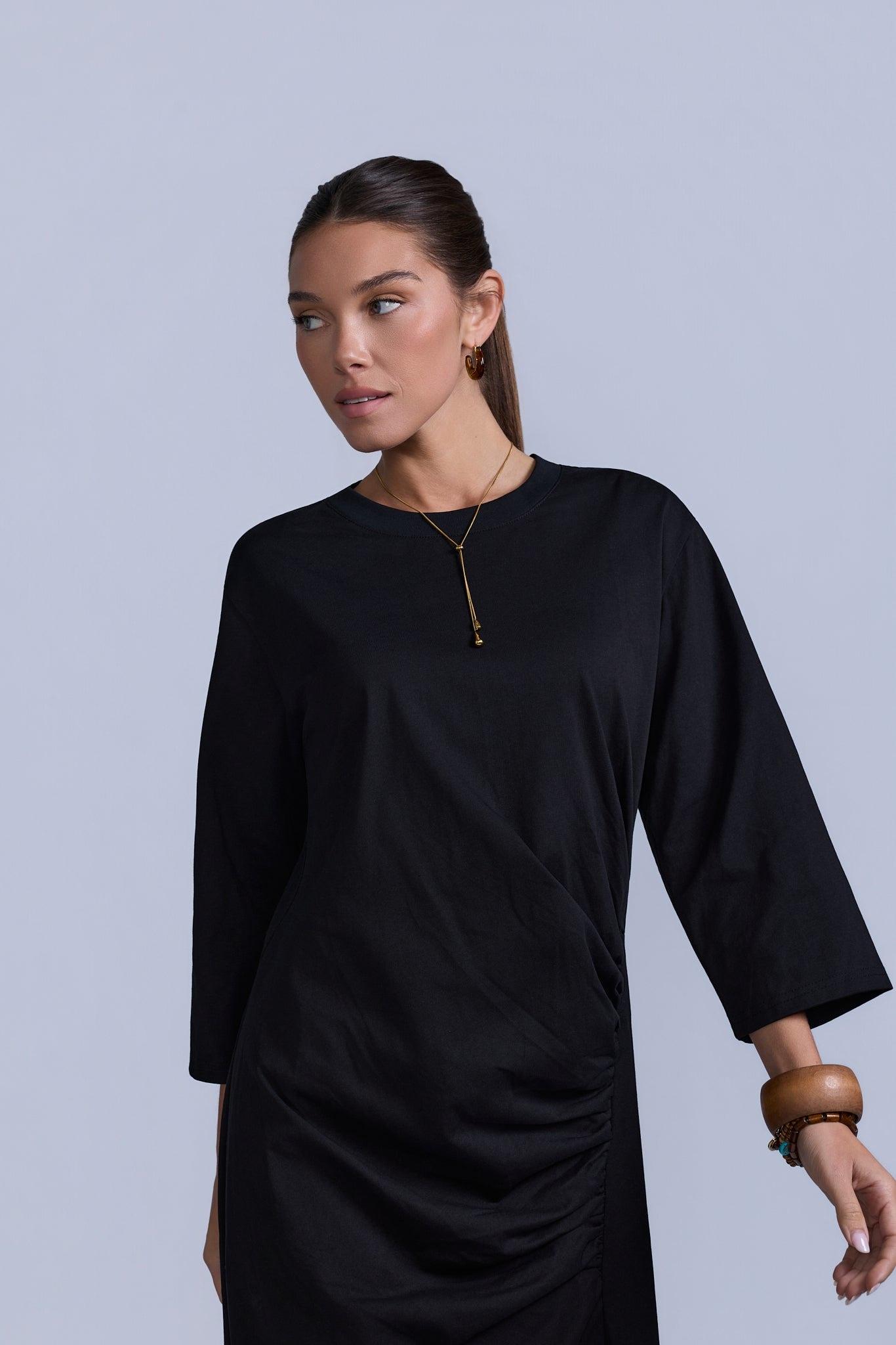 Rave on Trend Ruched Cotton T-Shirt Dress in Black | Lyst