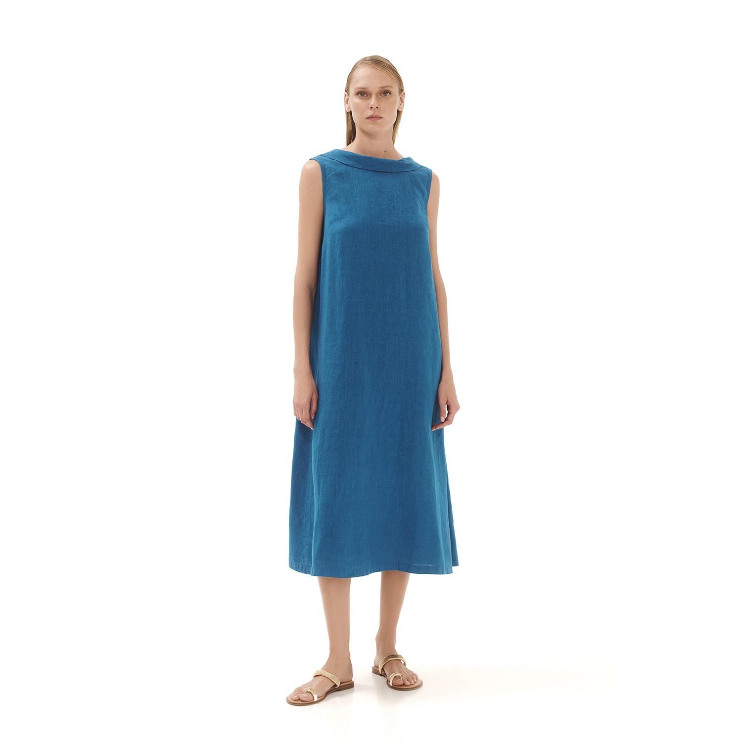 chinese dress ladies Haris Cotton Sleeveless Slim Fit Jersey Linen Blend Stretch Dress Black / S