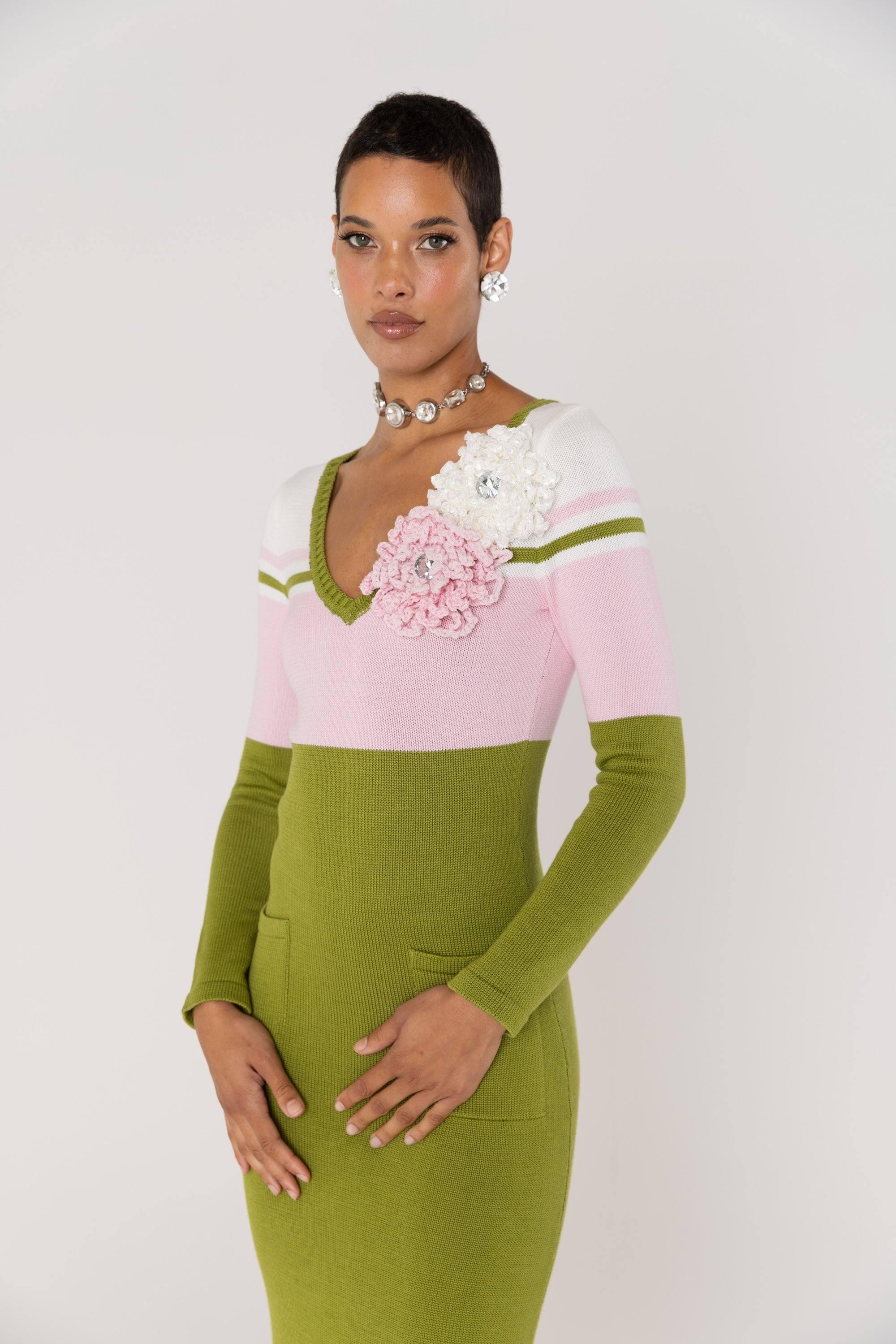 Andreeva Chrysanthemum Knit Dress With Swarovski Details in Green | Lyst