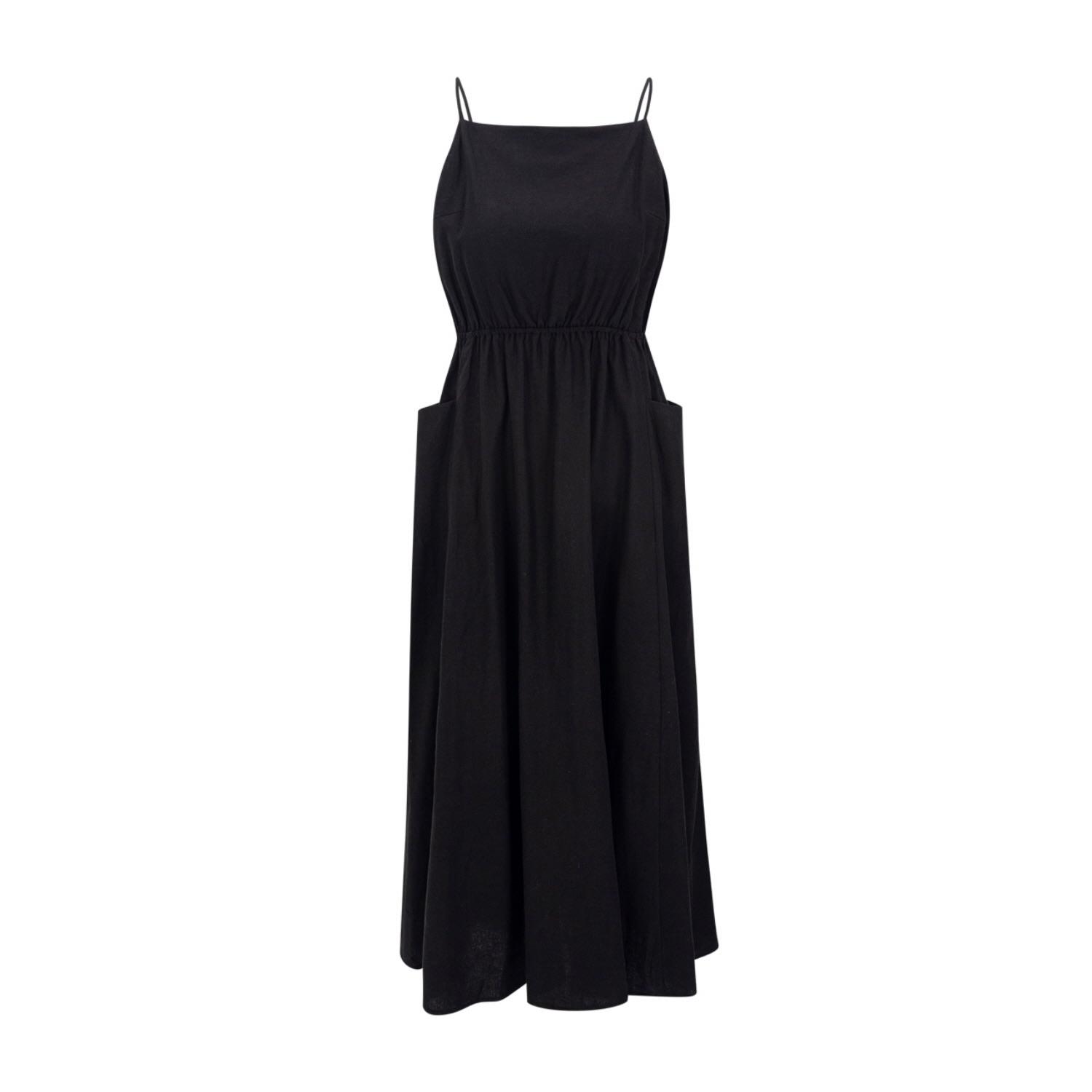 NARU KANG Linen Simple Neckline Back-open Dress in Black | Lyst