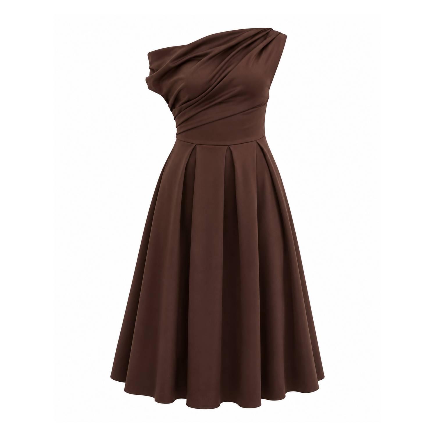 dark brown skater dress Betty Asymmetric Mini Skater Dress (Brown)| Love Cherish