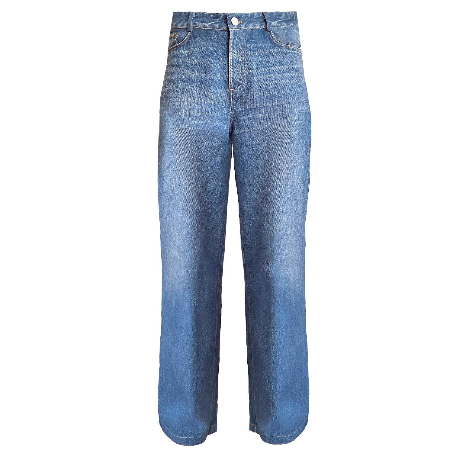 Elsie & Fred Ride On Time Embossed Oversized 90s Jeans in Blue