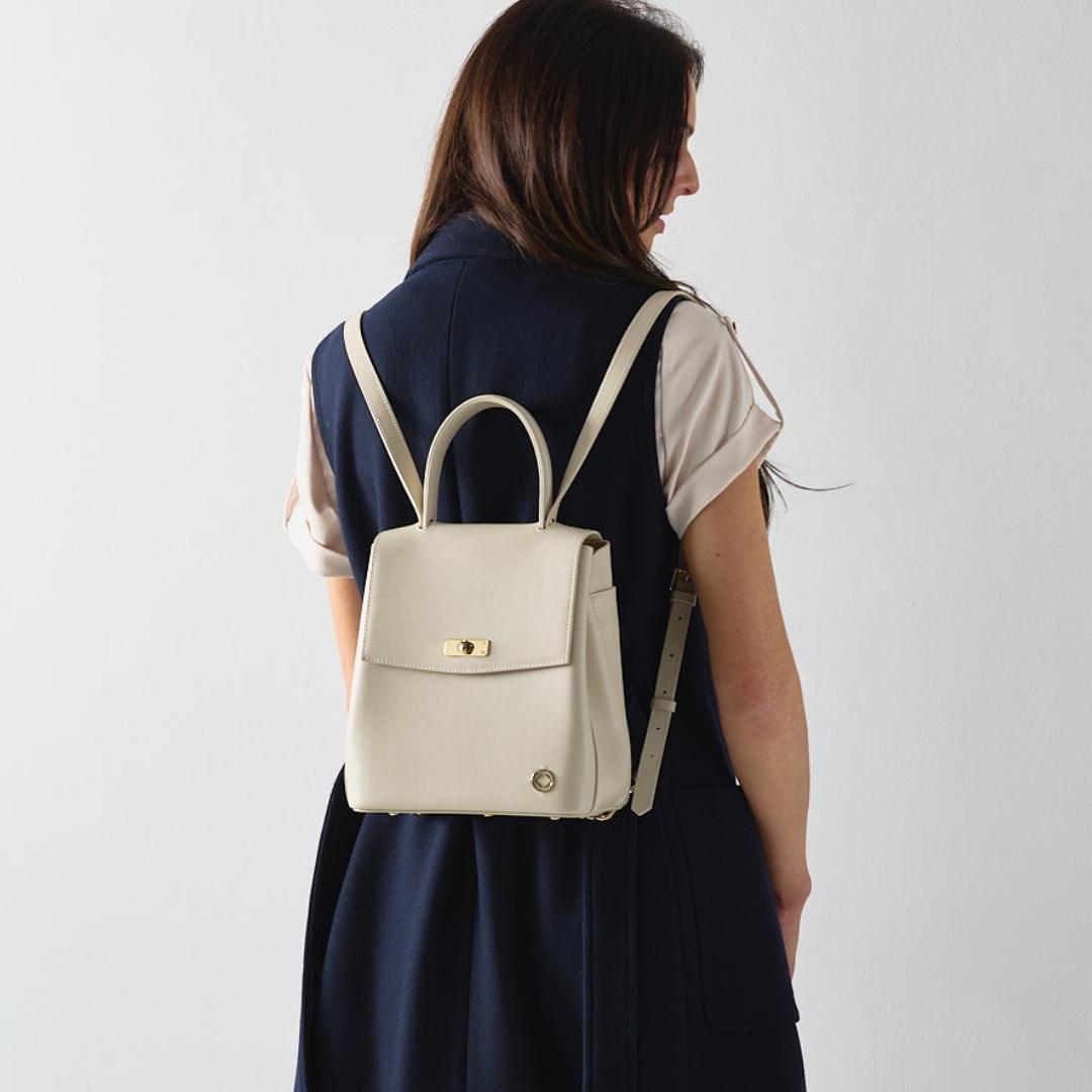 Kerikit England Neutrals Florence Small Cream Leather Backpack in