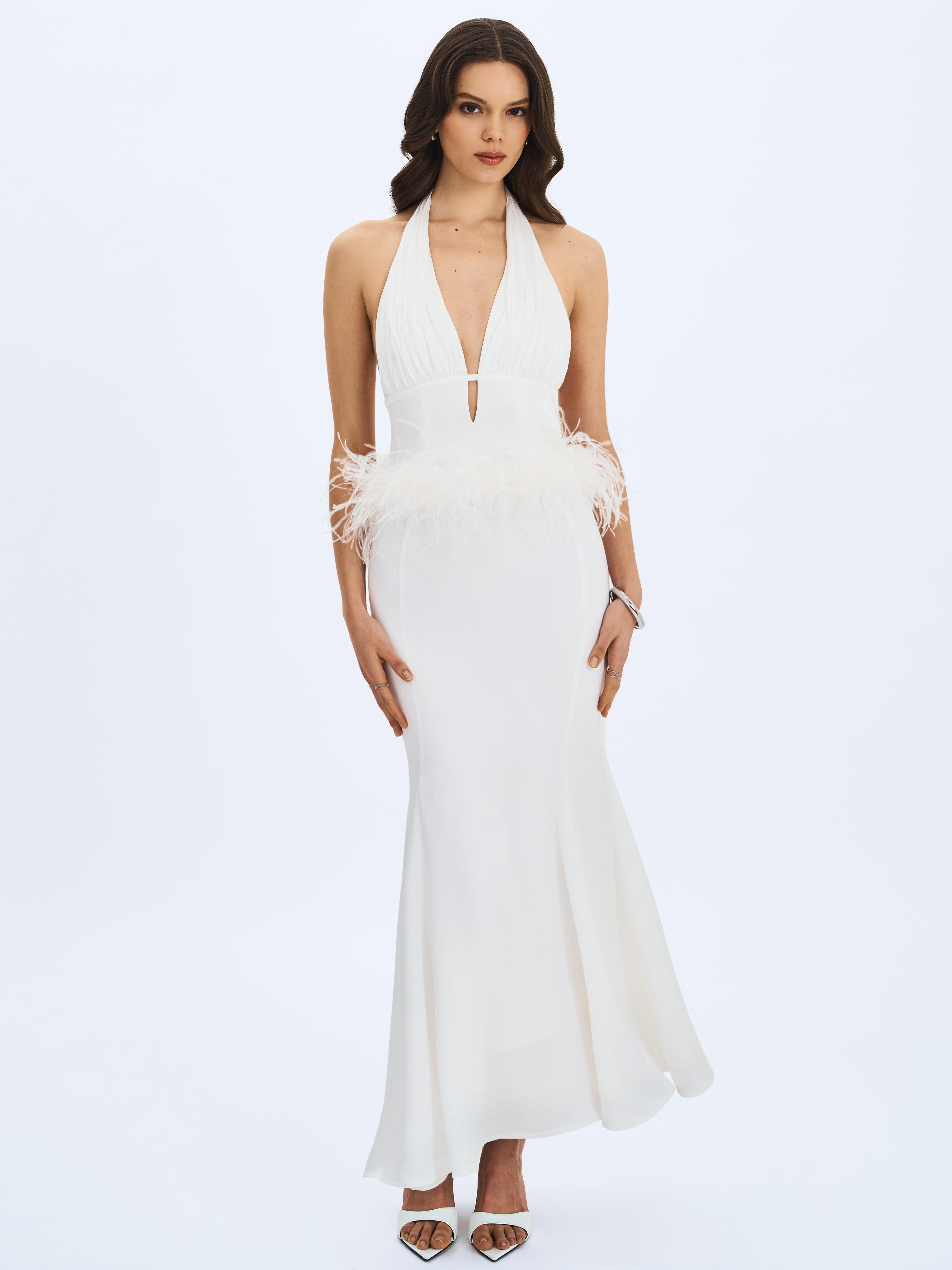 princess polly baby blue dress Halter Draped Backless Maxi Dress White main image 1